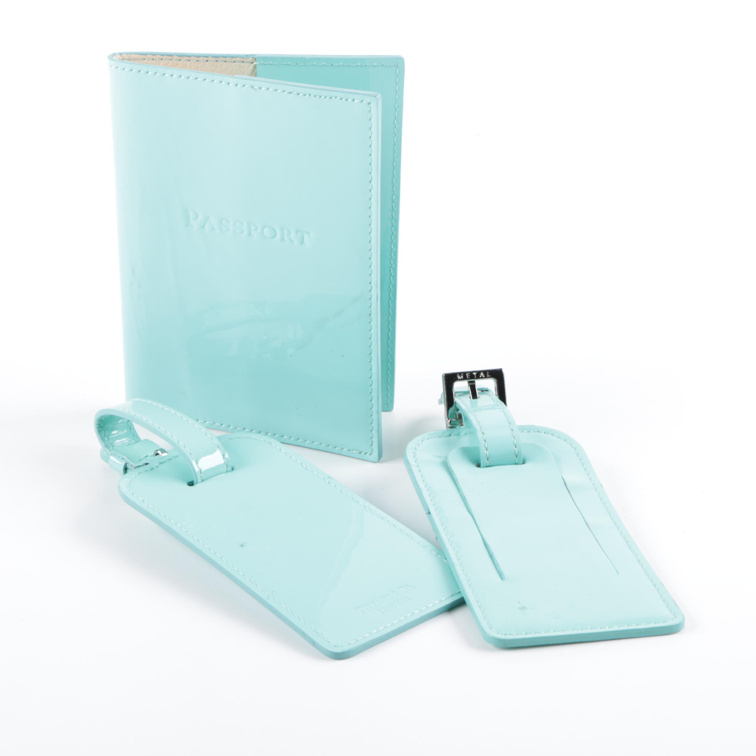 Tiffany & Co. Teal Leather Passport Holder and Luggage Tags