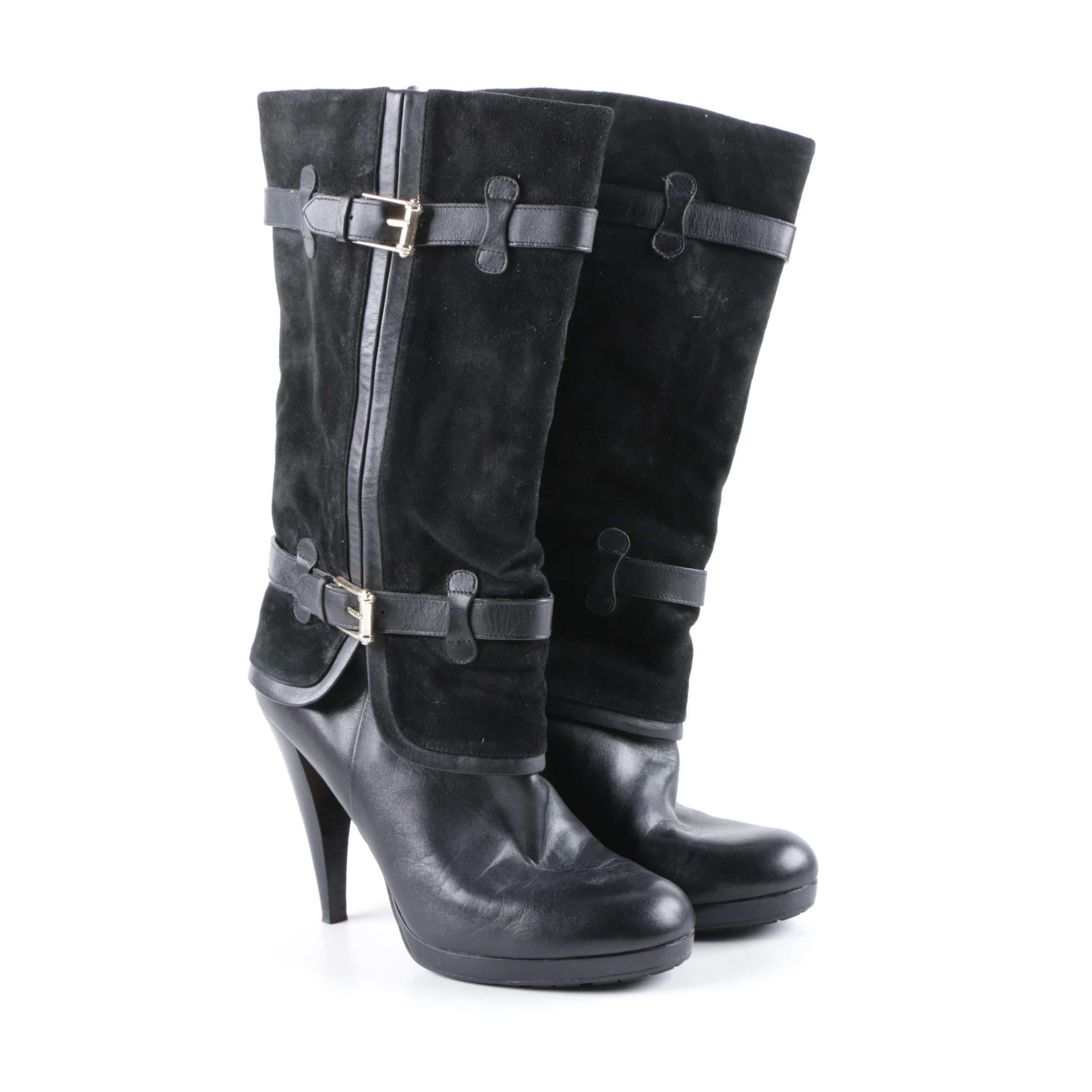 Women's Cole Haan Nike Air Black Leather and Suede High-Heeled Boots