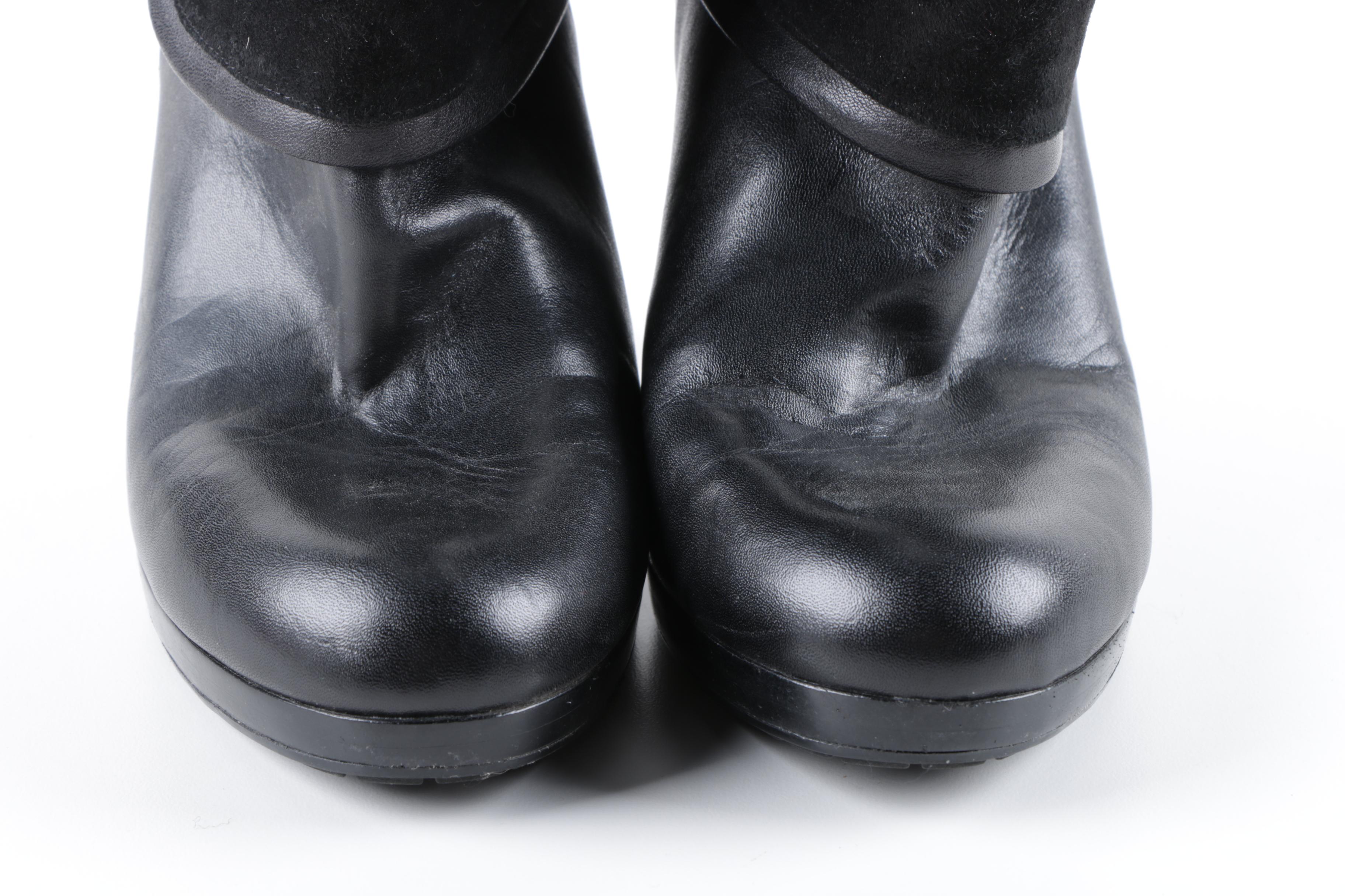 Women's Cole Haan Nike Air Black Leather and Suede High-Heeled Boots