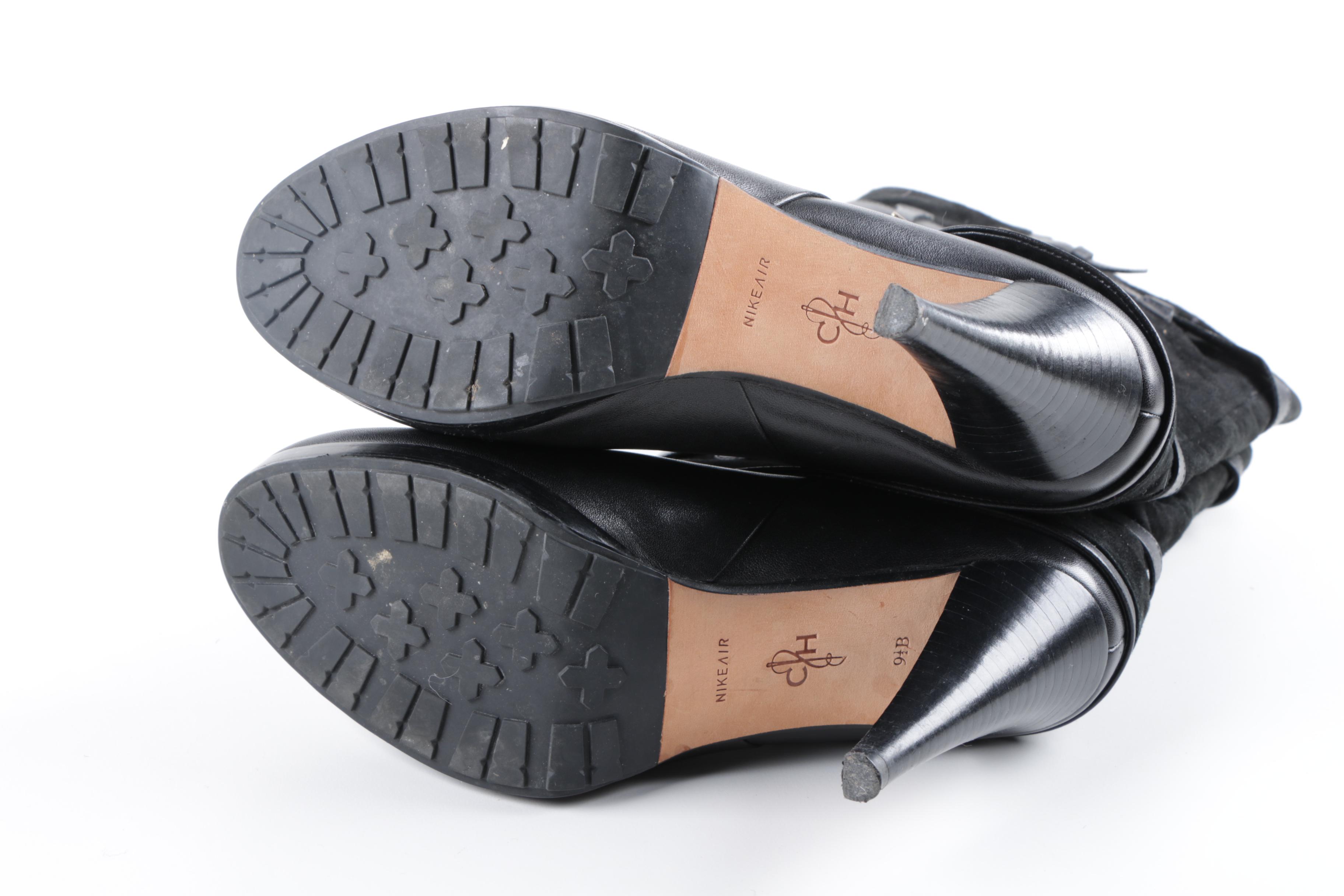 Women's Cole Haan Nike Air Black Leather and Suede High-Heeled Boots