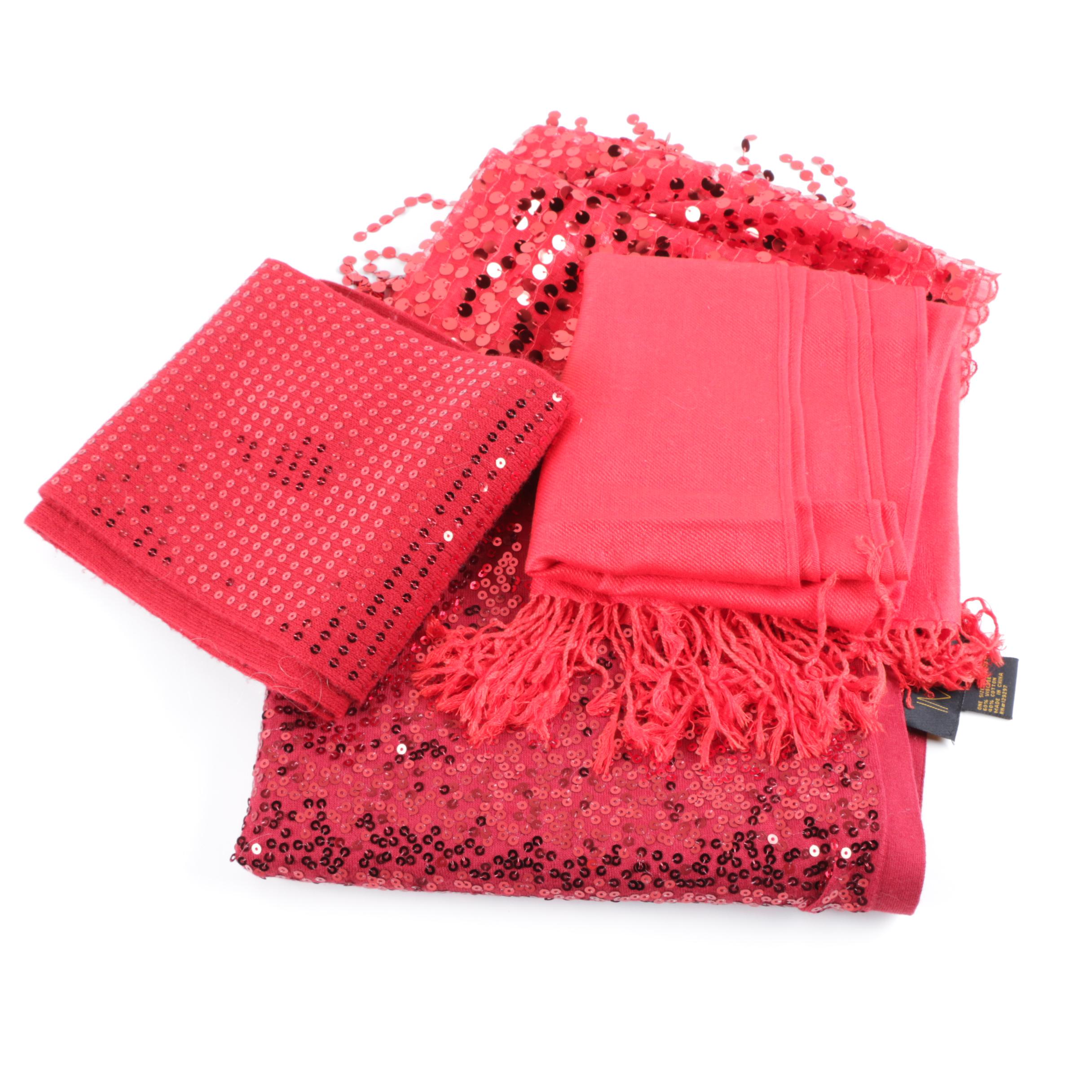 Red Pashmina and Sequined Fashion Scarves Including Iman