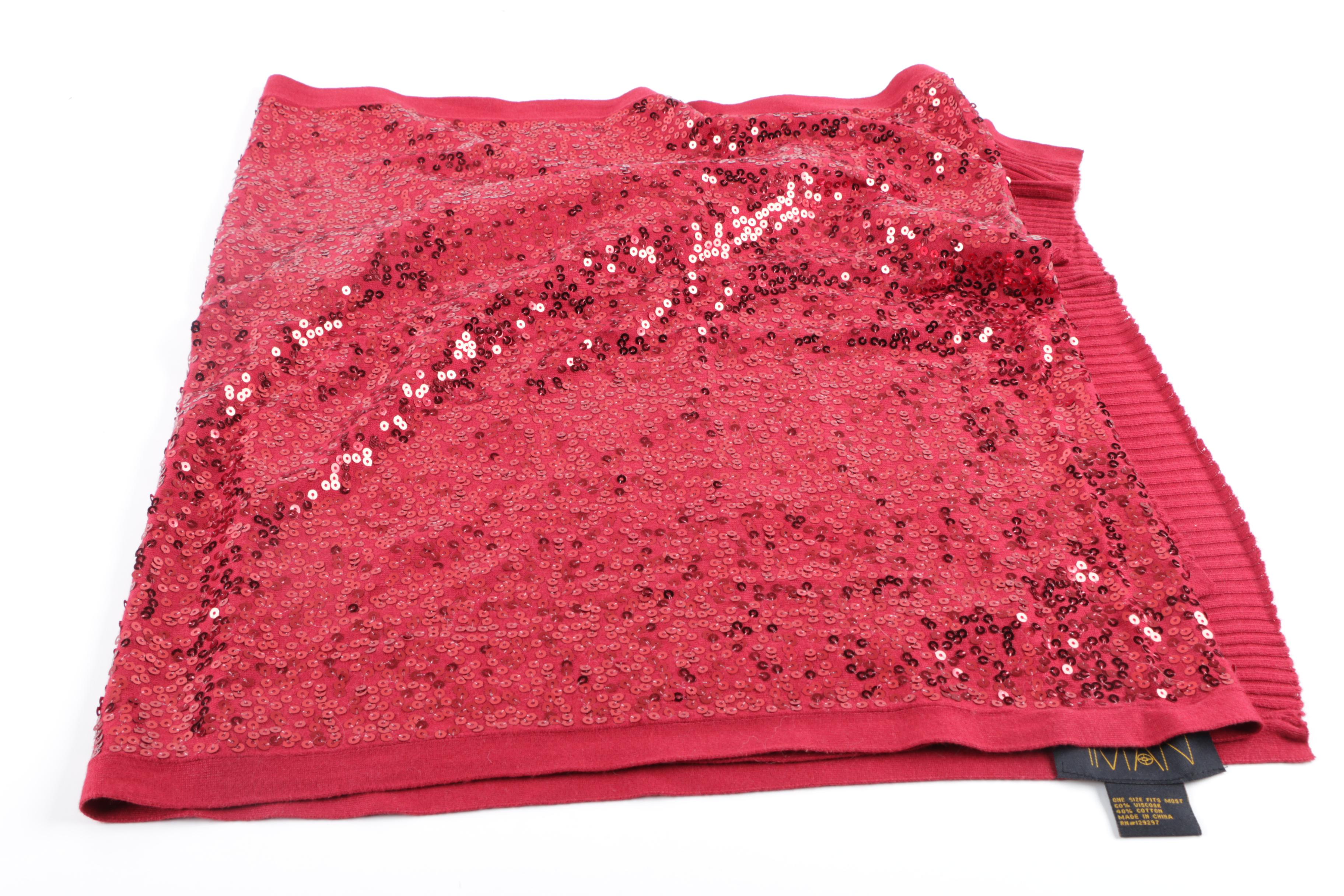 Red Pashmina and Sequined Fashion Scarves Including Iman