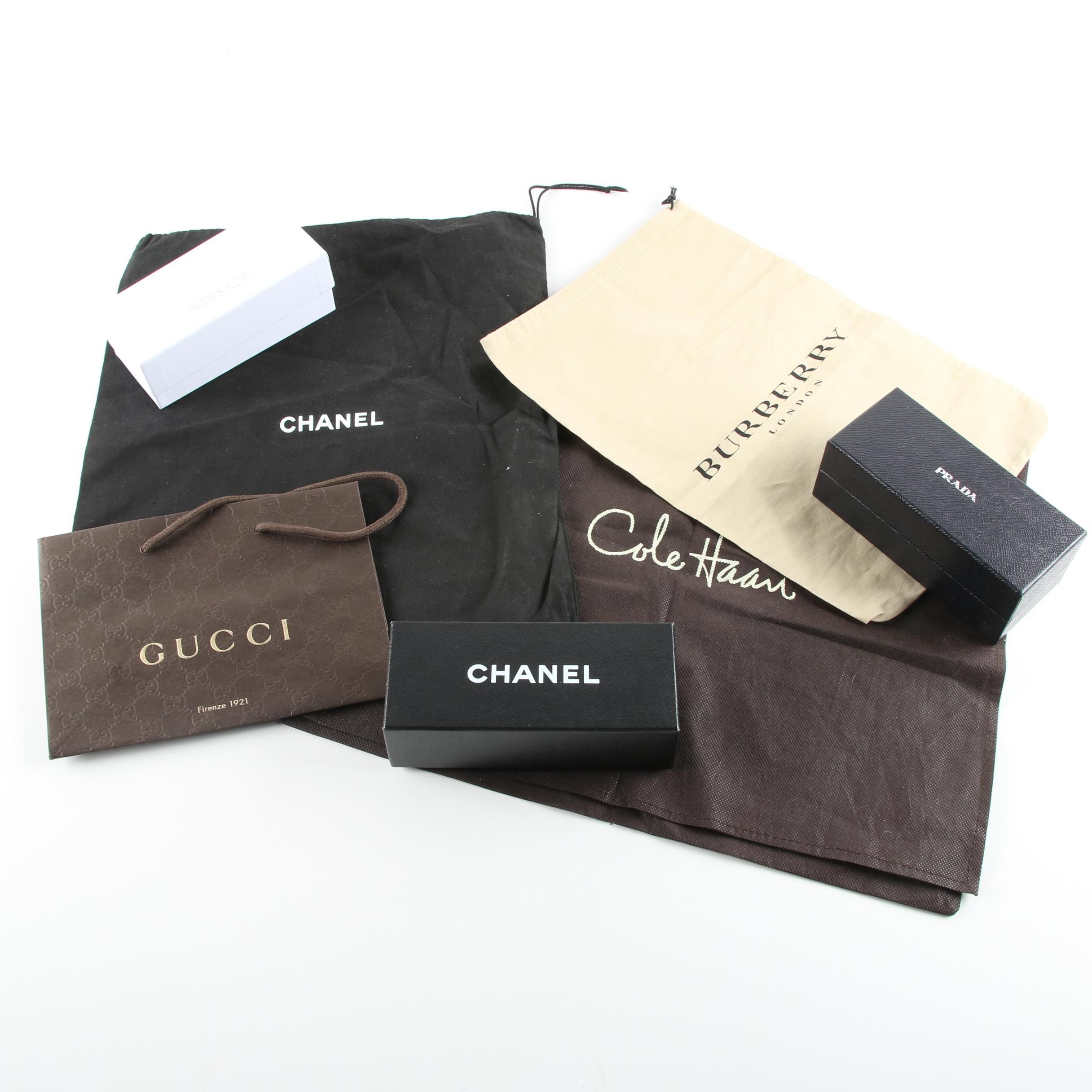 Designer Boxes and Bags Including Gucci, Chanel, Burberry, Cole Haan and Versace
