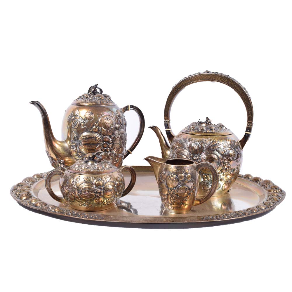 Vintage German Repoussé Hestermann Ernst 800 Silver Service From Germany