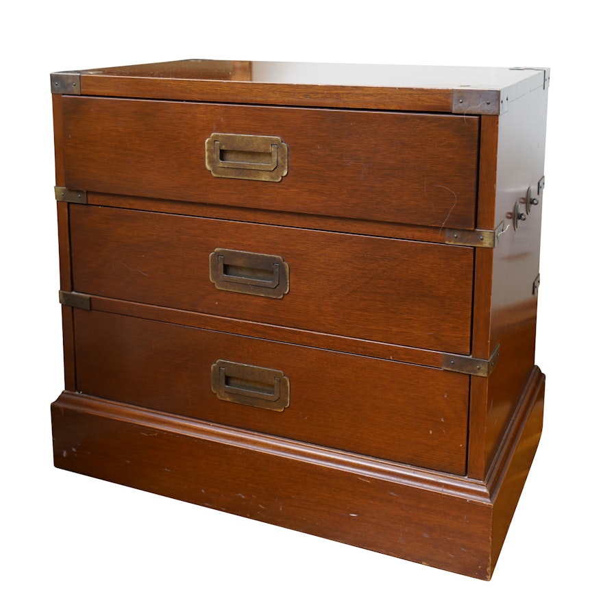 Vintage Diminutive "Campaign" Style Walnut Chest of Drawers