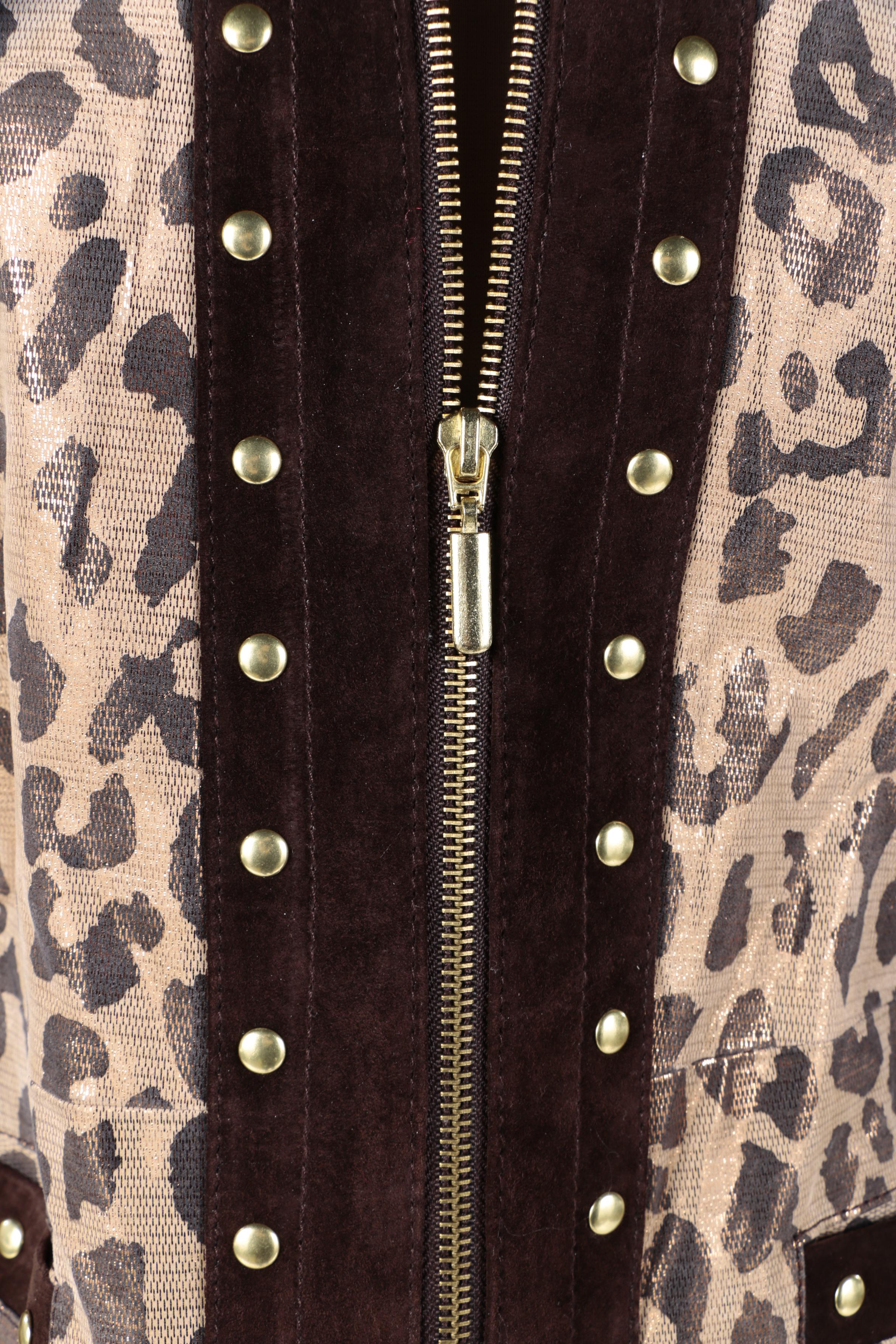 Women's Sharif Couture Brown Suede and Animal Print Jacket