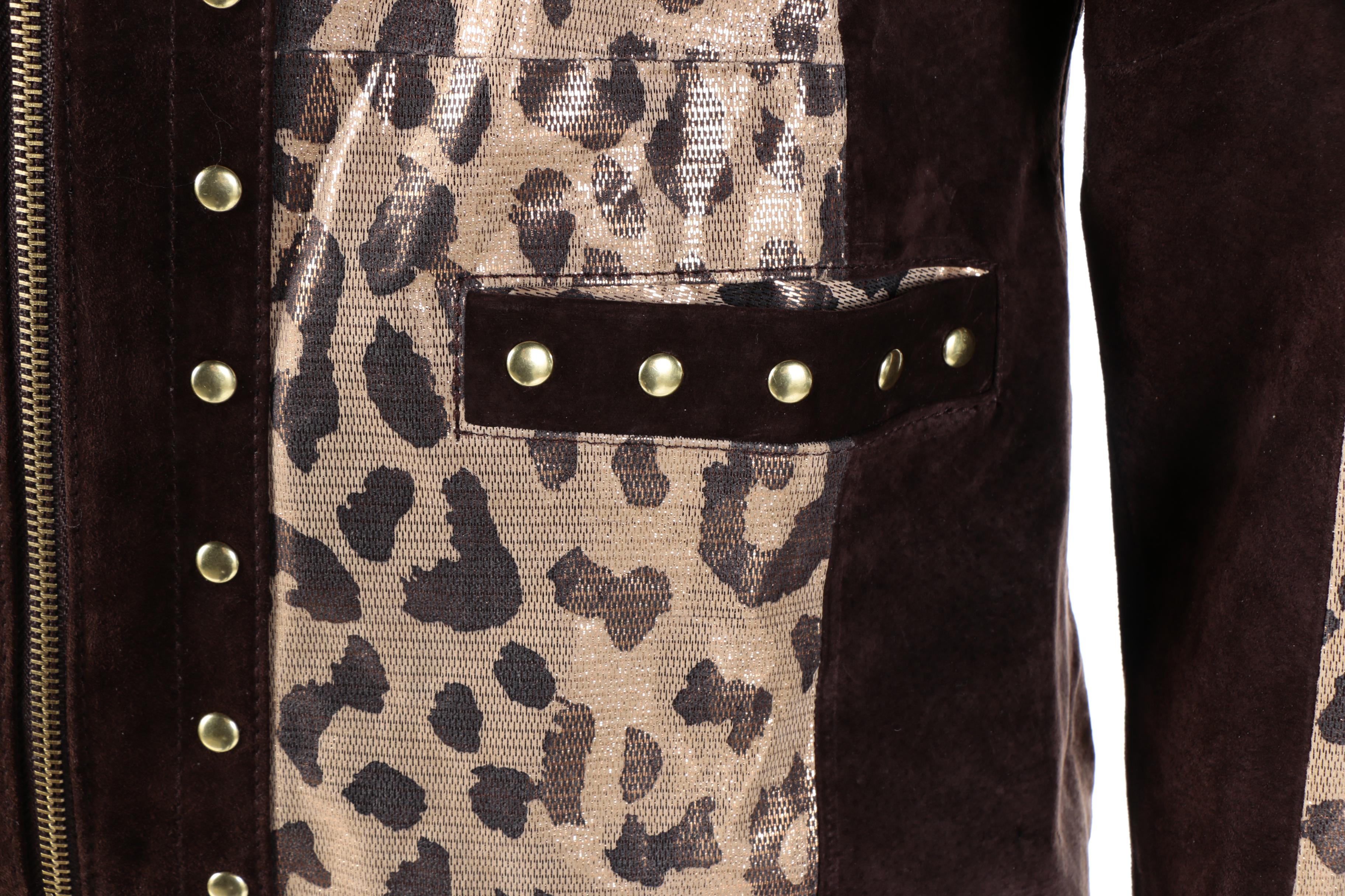 Women's Sharif Couture Brown Suede and Animal Print Jacket
