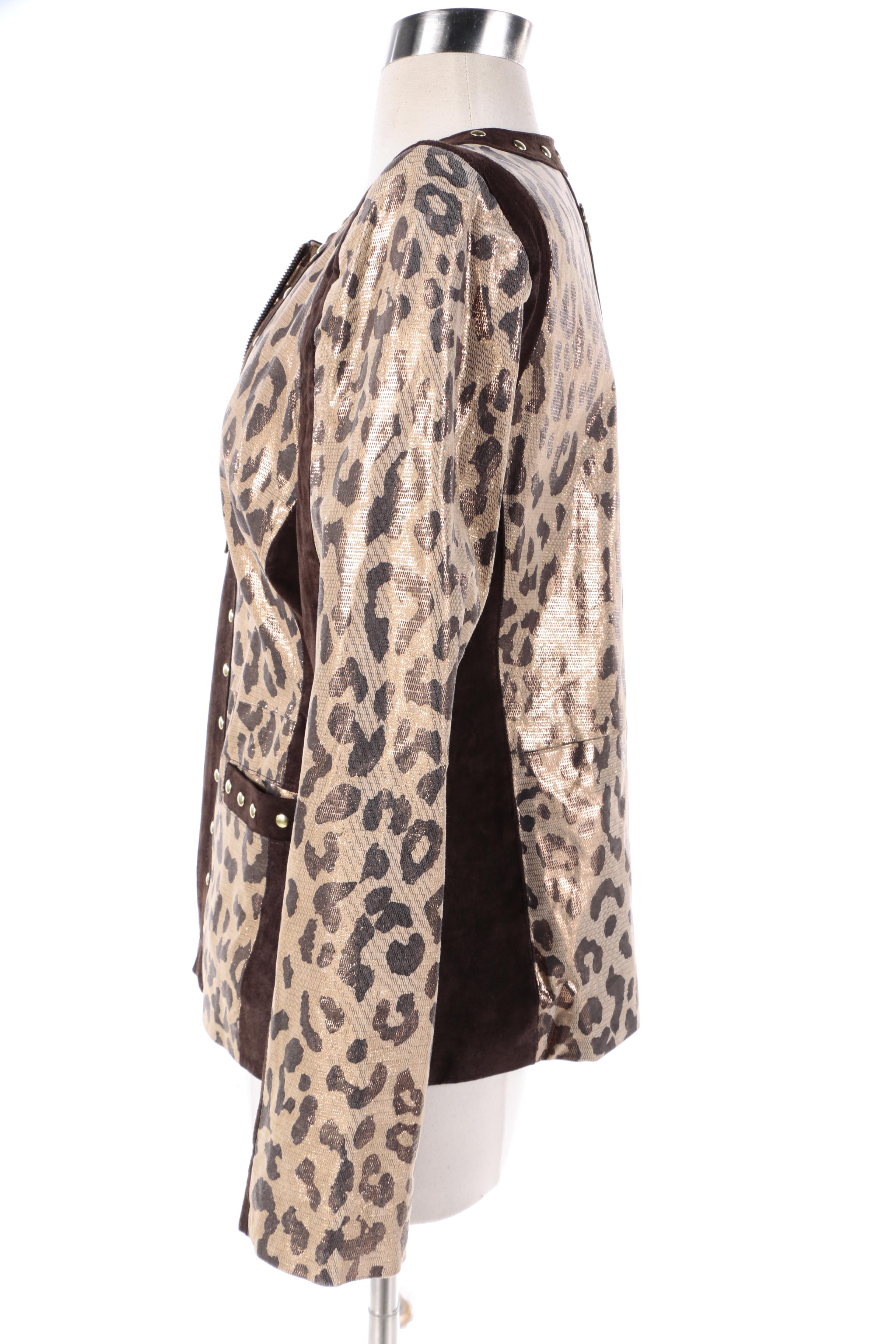 Women's Sharif Couture Brown Suede and Animal Print Jacket
