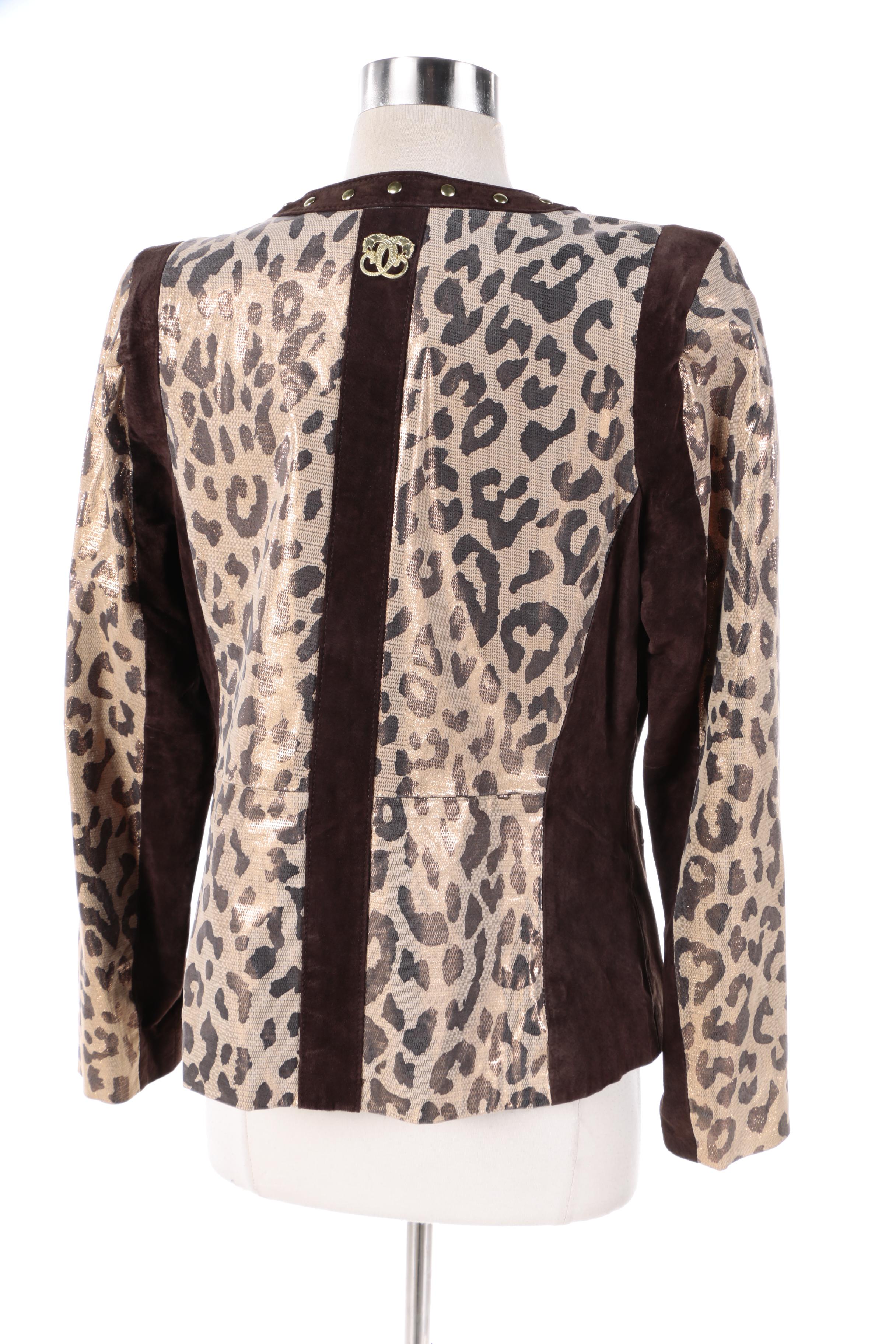 Women's Sharif Couture Brown Suede and Animal Print Jacket