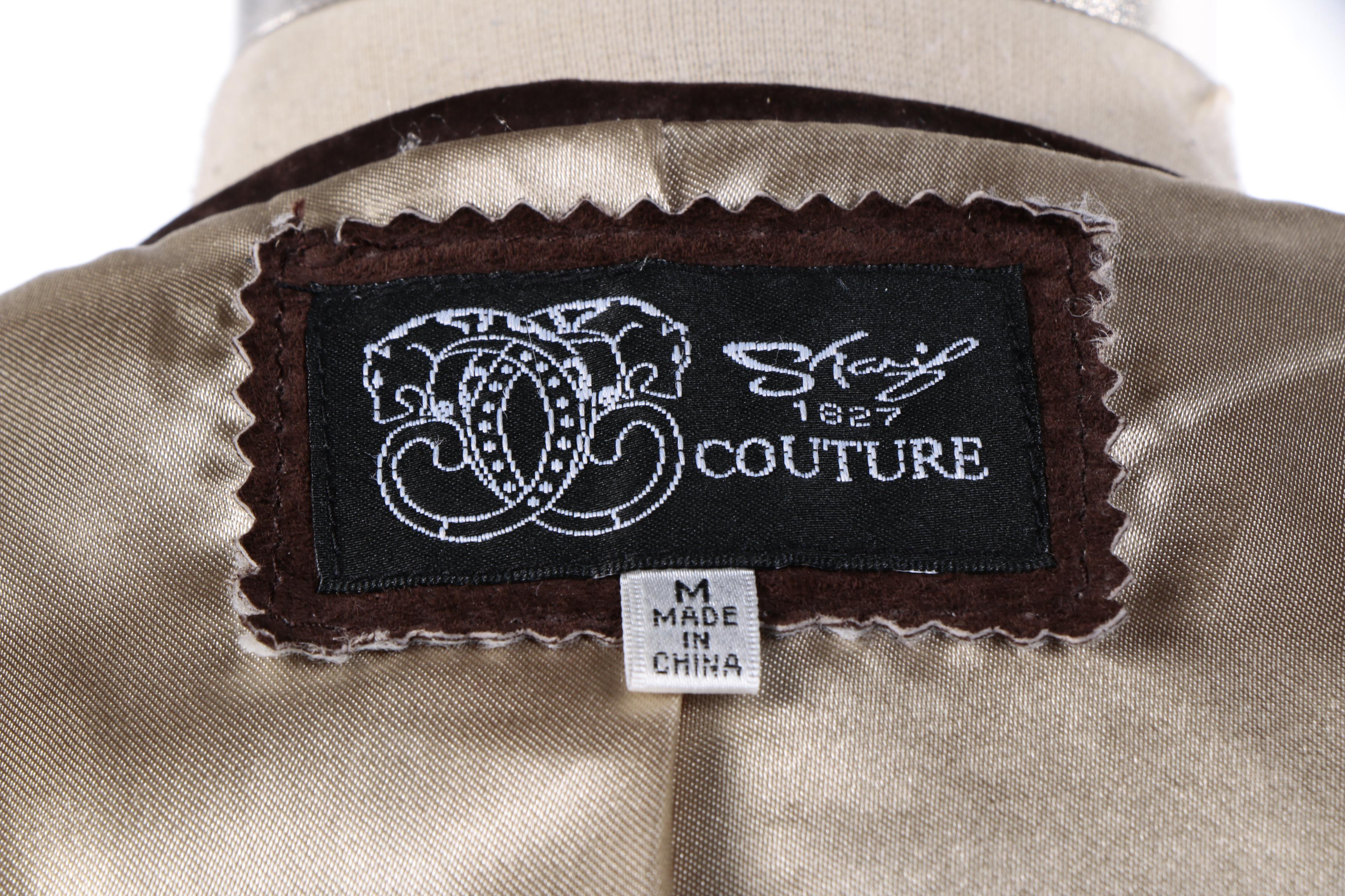 Women's Sharif Couture Brown Suede and Animal Print Jacket