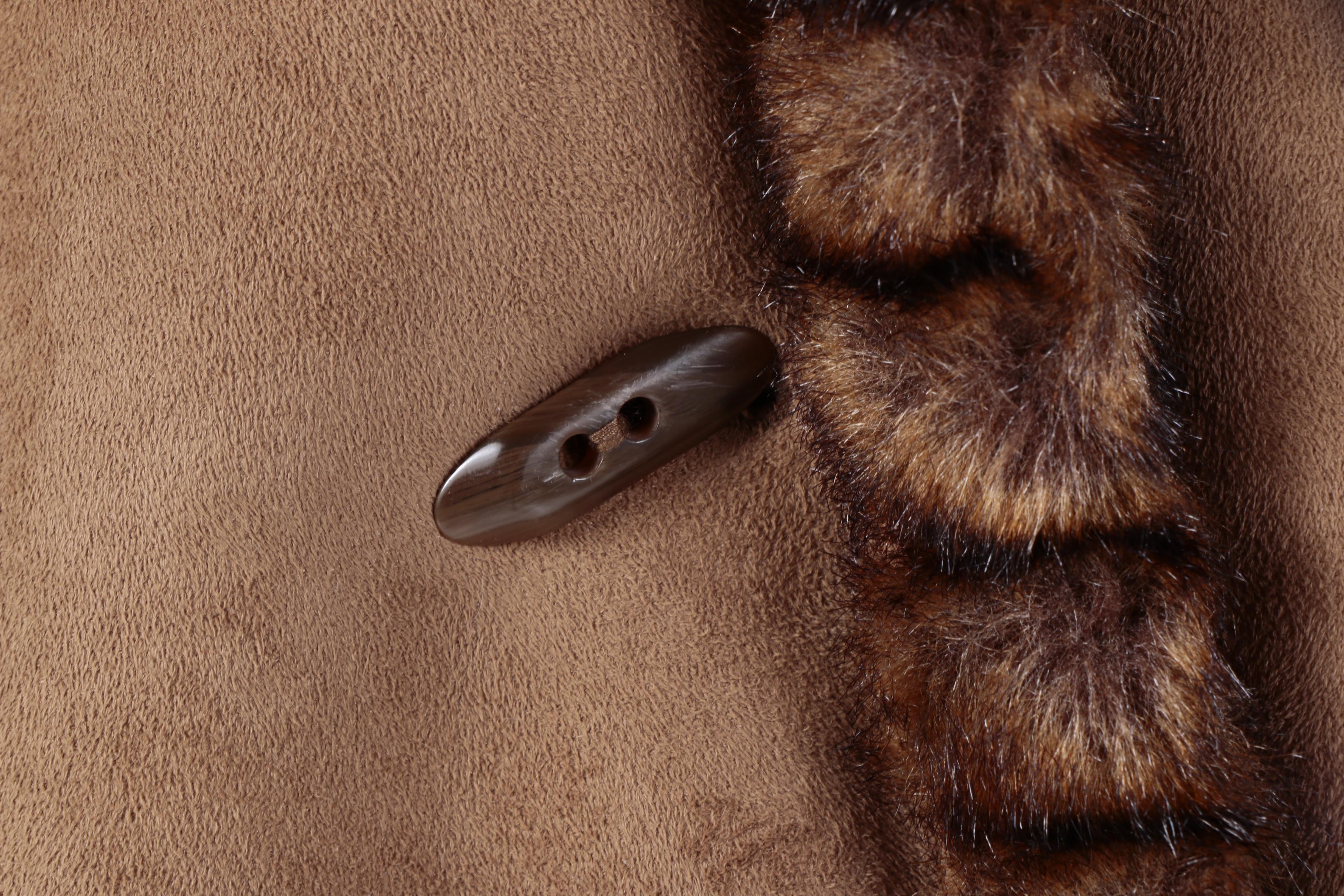 Women's Jones New York Brown Faux Suede Coat with Faux Fur Trim