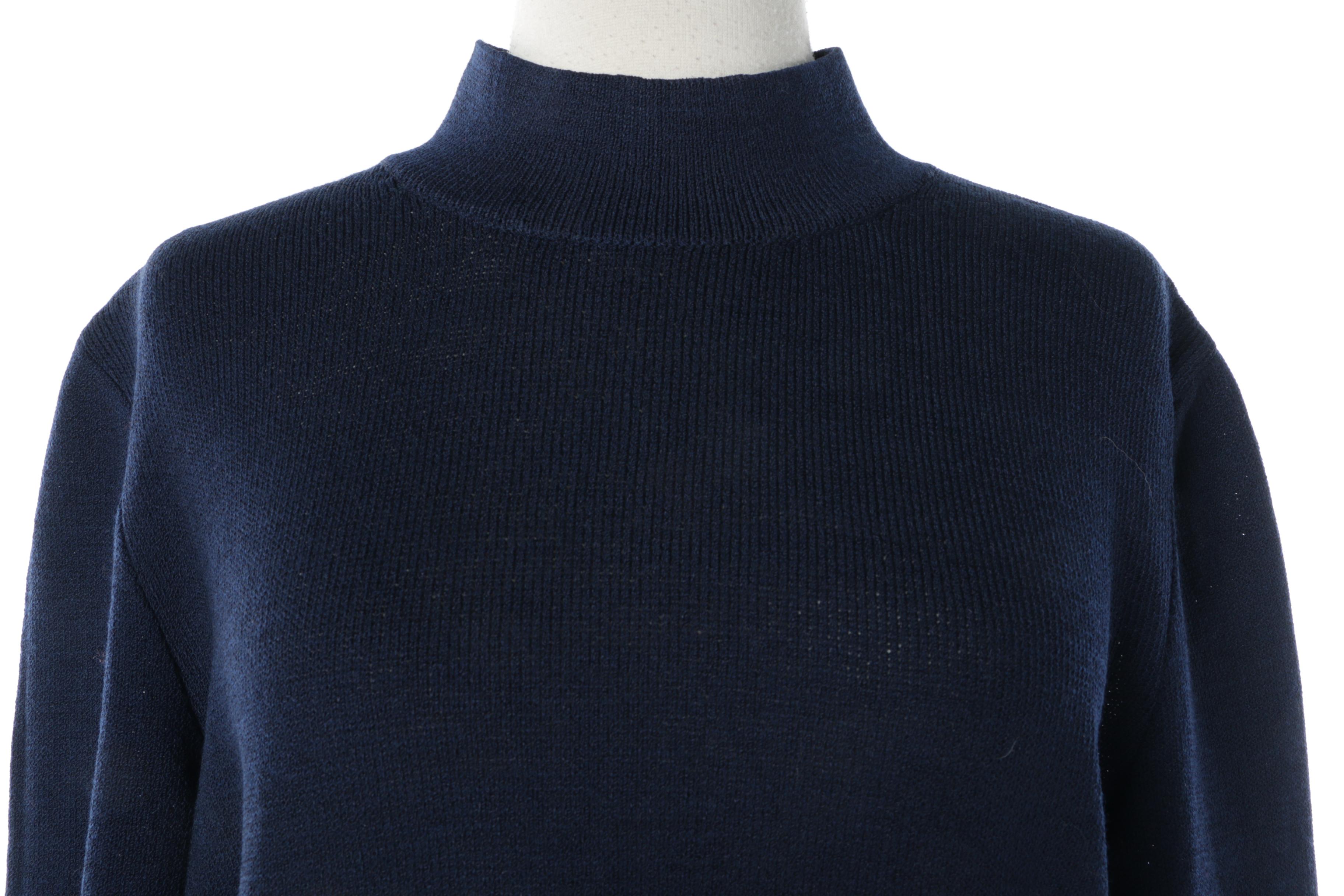 Women's St. John Basics Navy Knit Short Sleeve Mock Turtleneck Sweater