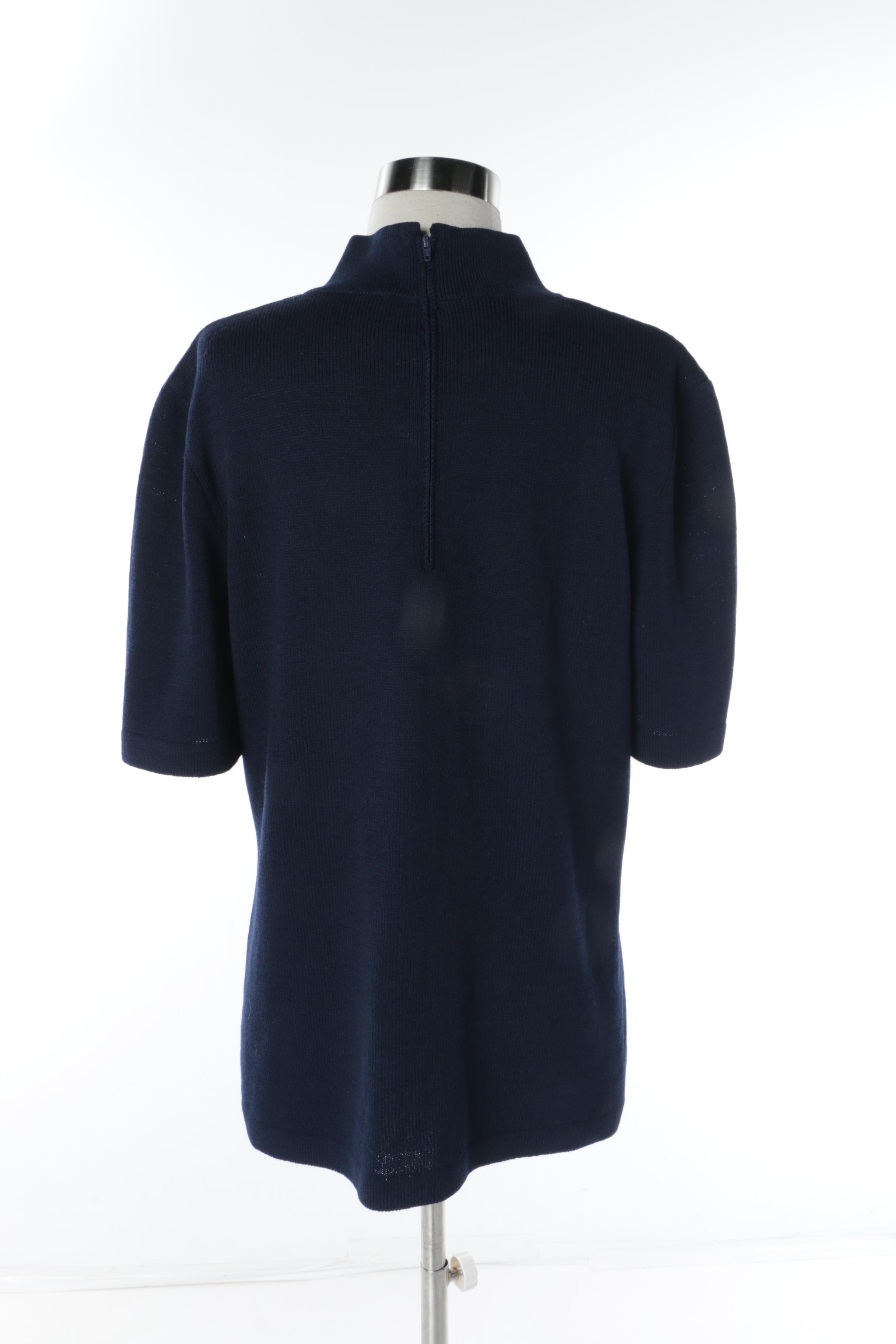 Women's St. John Basics Navy Knit Short Sleeve Mock Turtleneck Sweater