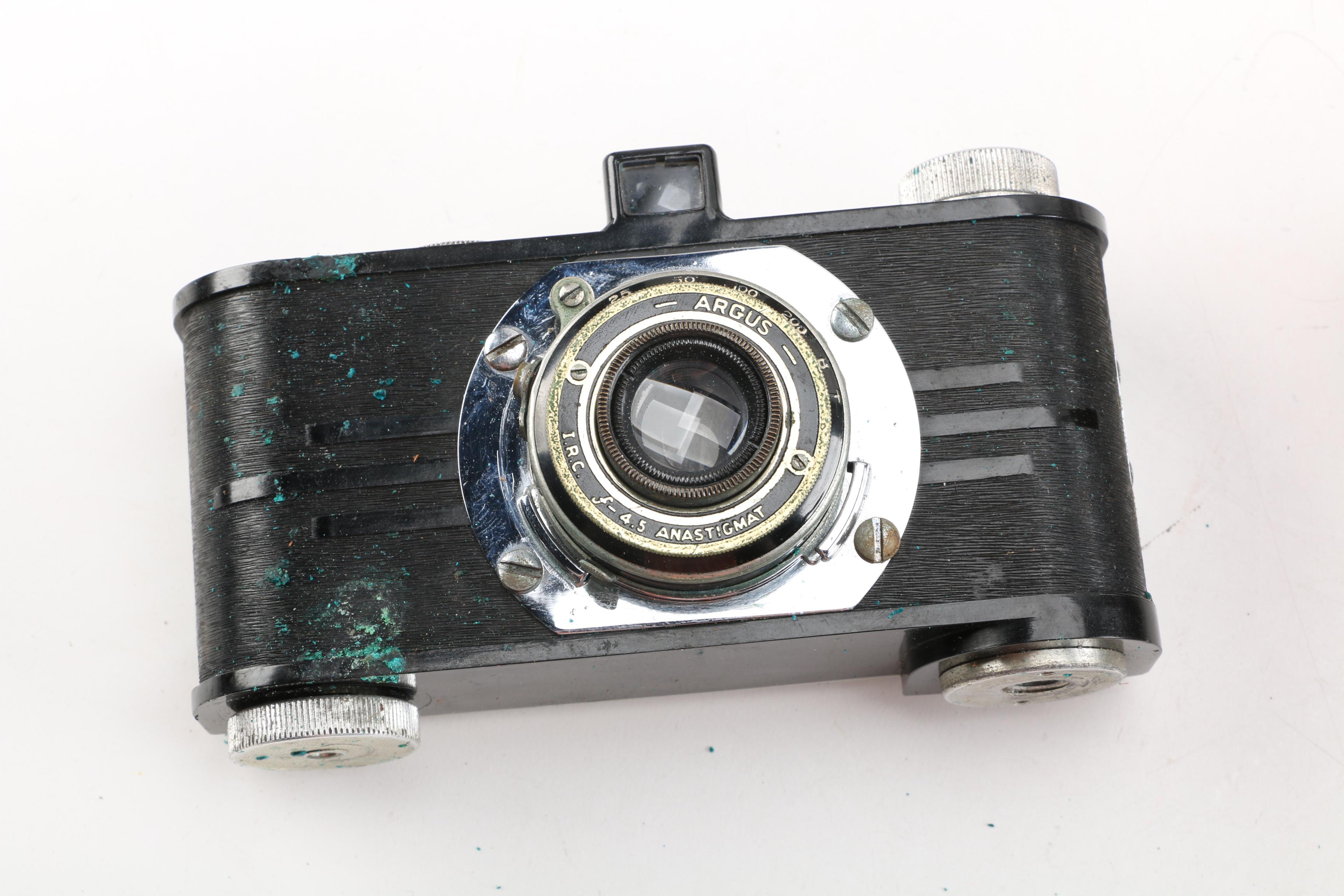 Rollieflex TLR Automat MX Camera, Argus 35mm Camera, and Slide Box