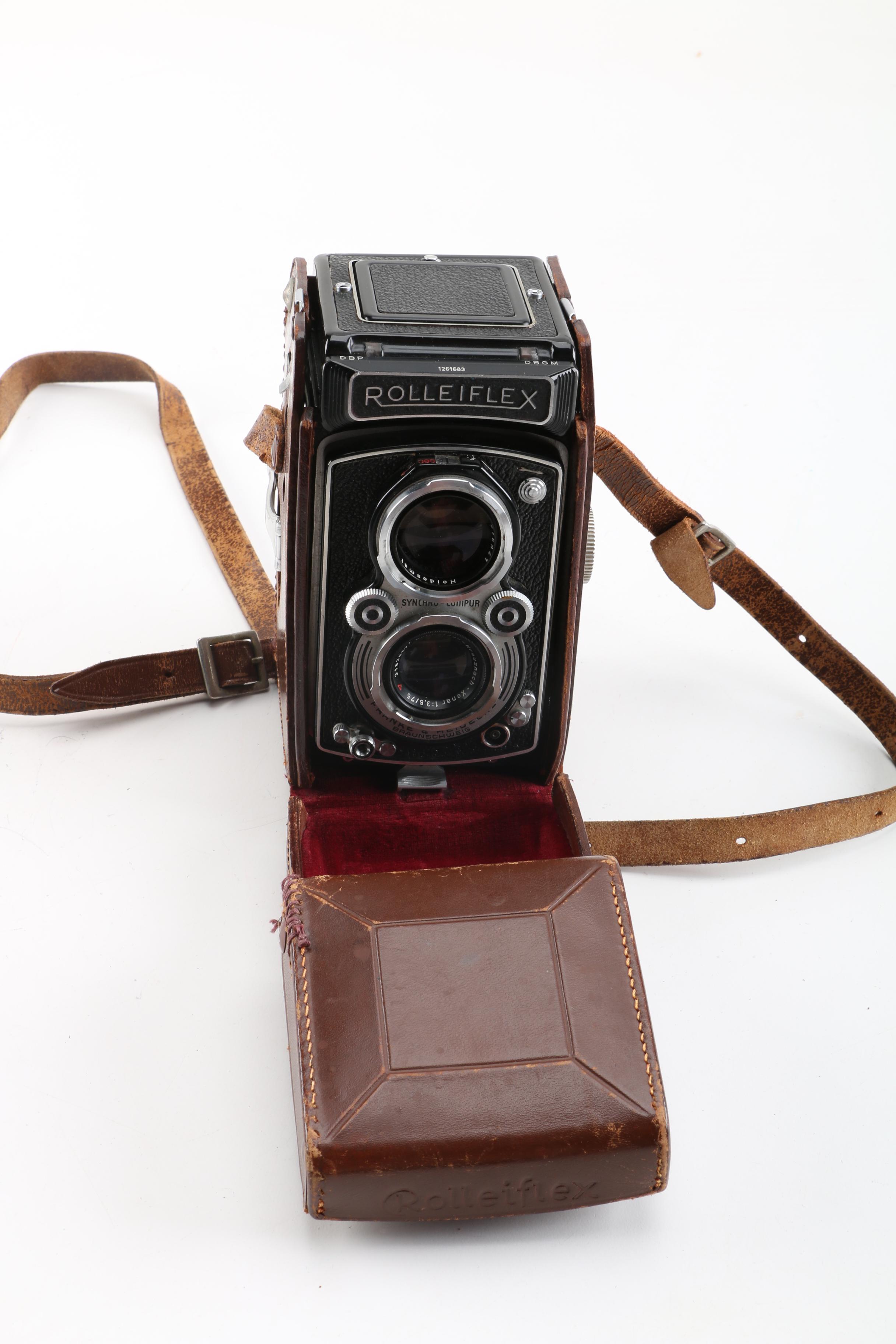 Rollieflex TLR Automat MX Camera, Argus 35mm Camera, and Slide Box