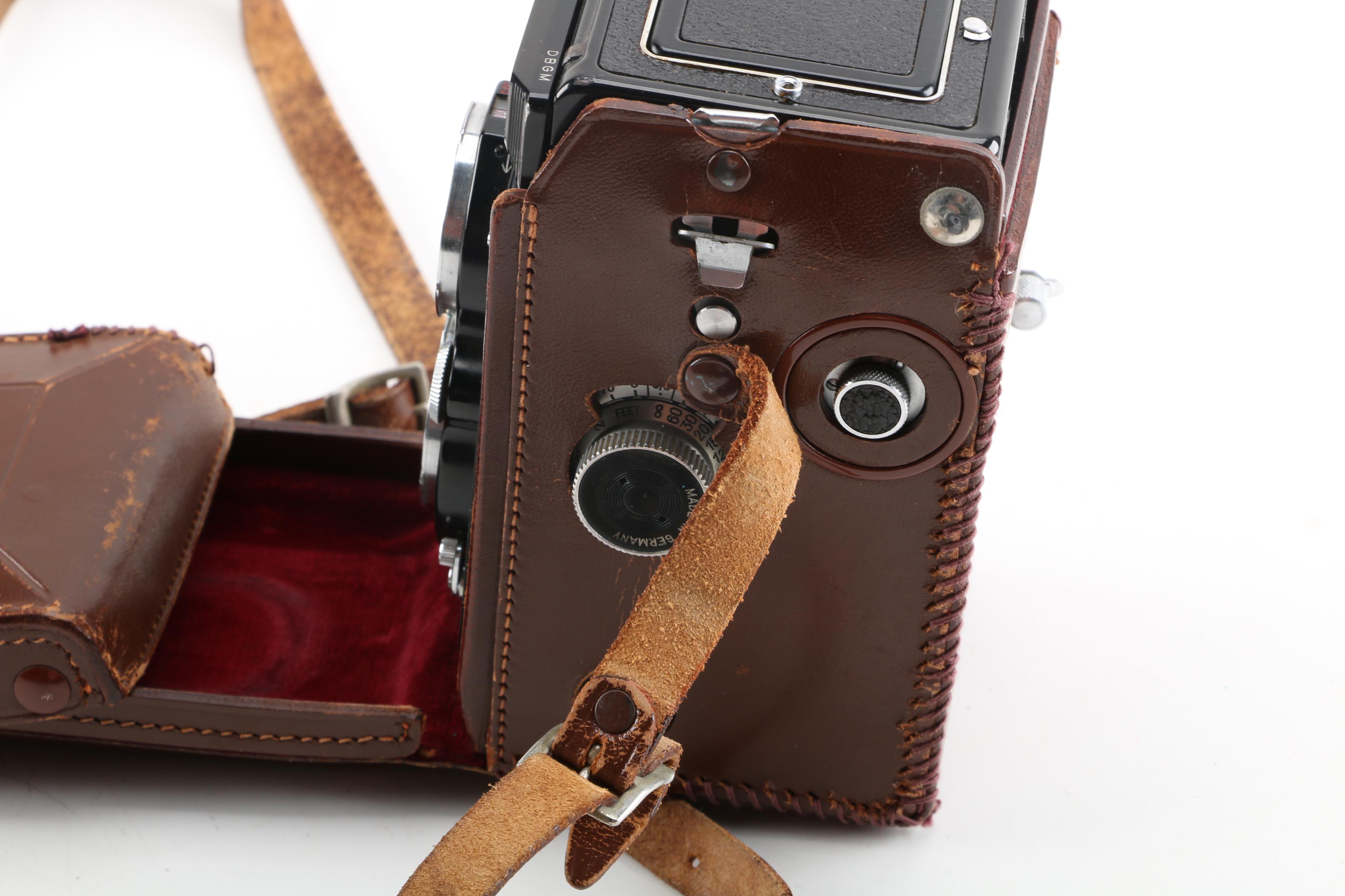 Rollieflex TLR Automat MX Camera, Argus 35mm Camera, and Slide Box