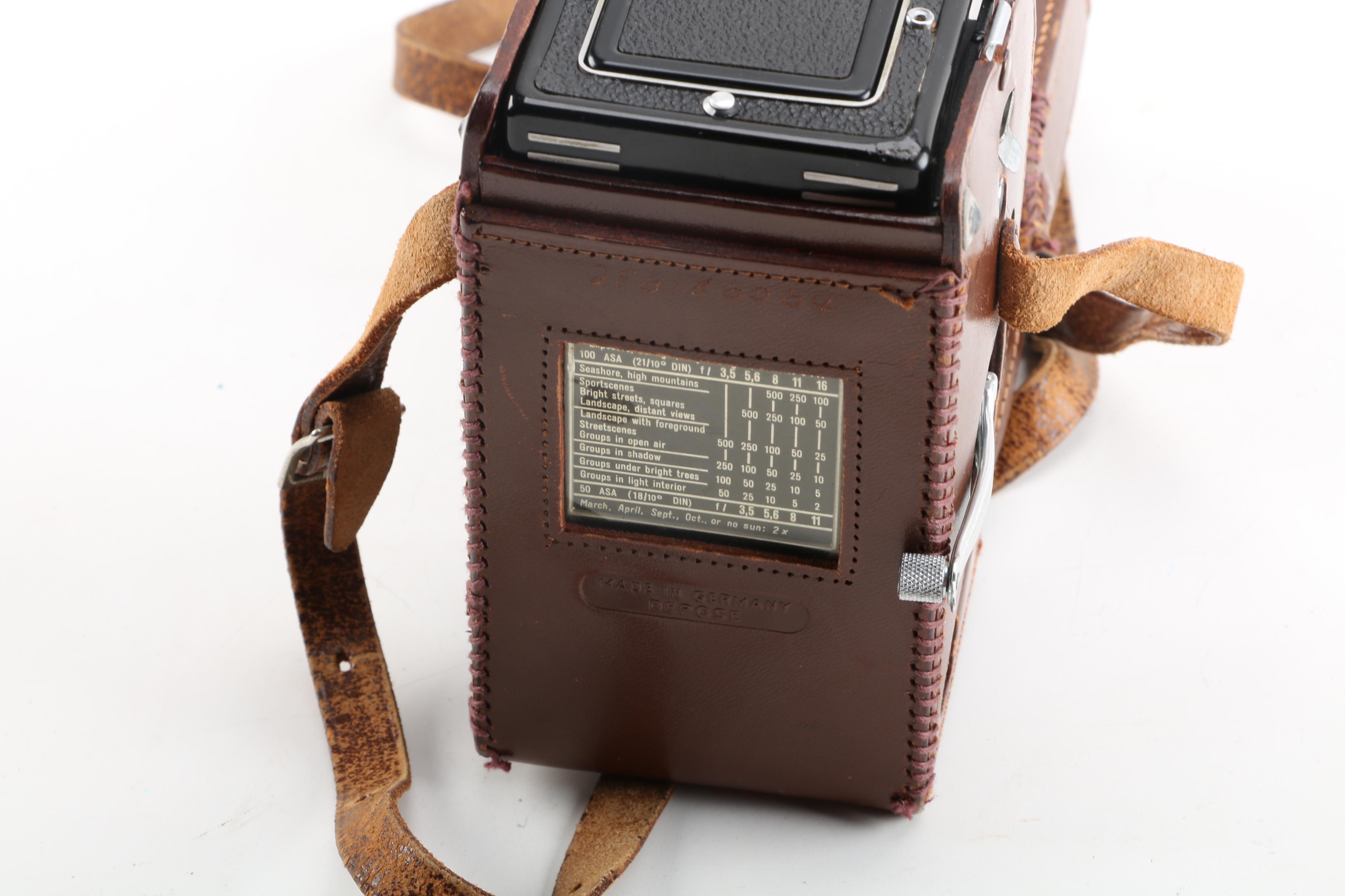 Rollieflex TLR Automat MX Camera, Argus 35mm Camera, and Slide Box