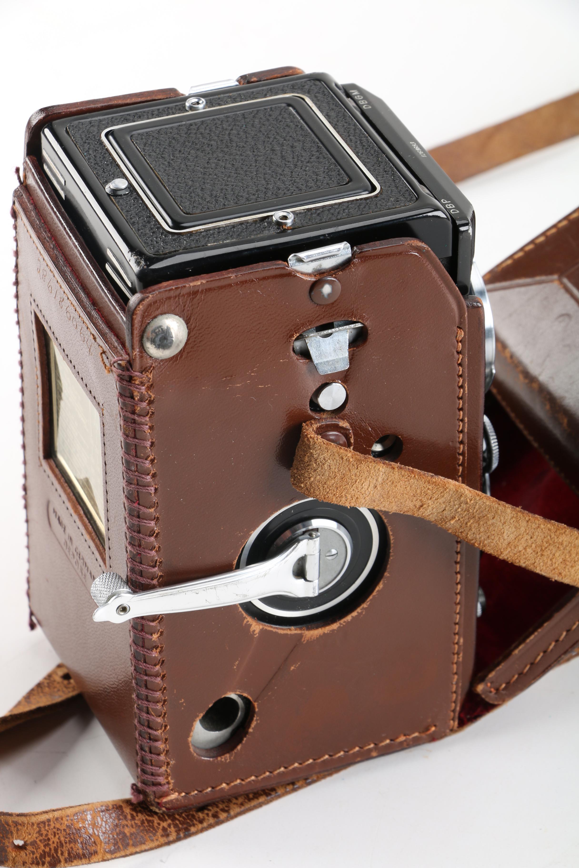 Rollieflex TLR Automat MX Camera, Argus 35mm Camera, and Slide Box