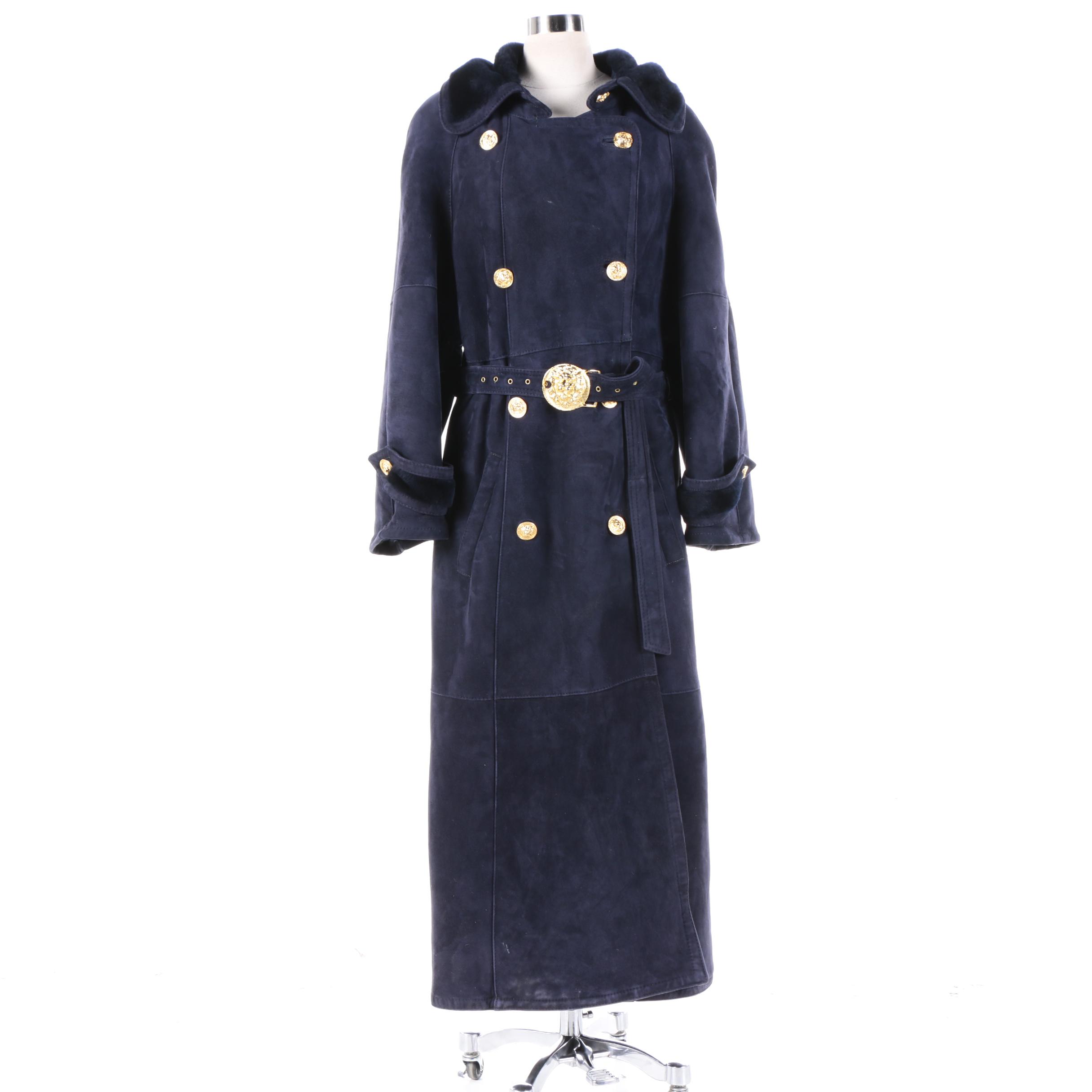 Women's Krikis for Fantazia Double-Breasted Navy Suede and Shearling Coat