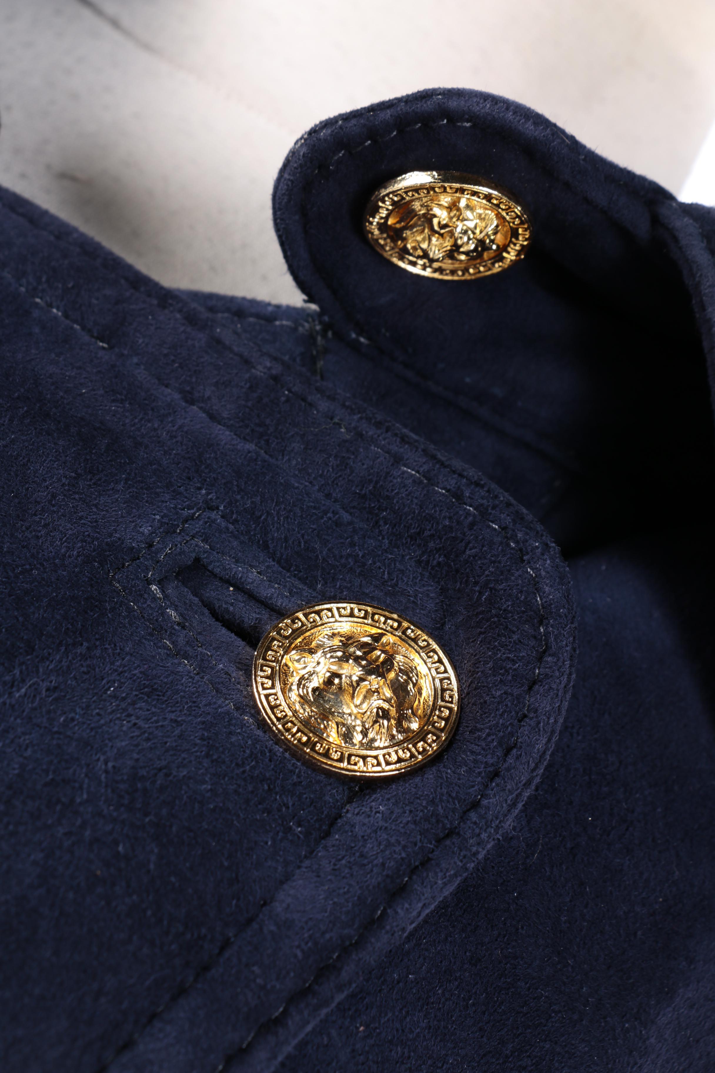 Women's Krikis for Fantazia Double-Breasted Navy Suede and Shearling Coat