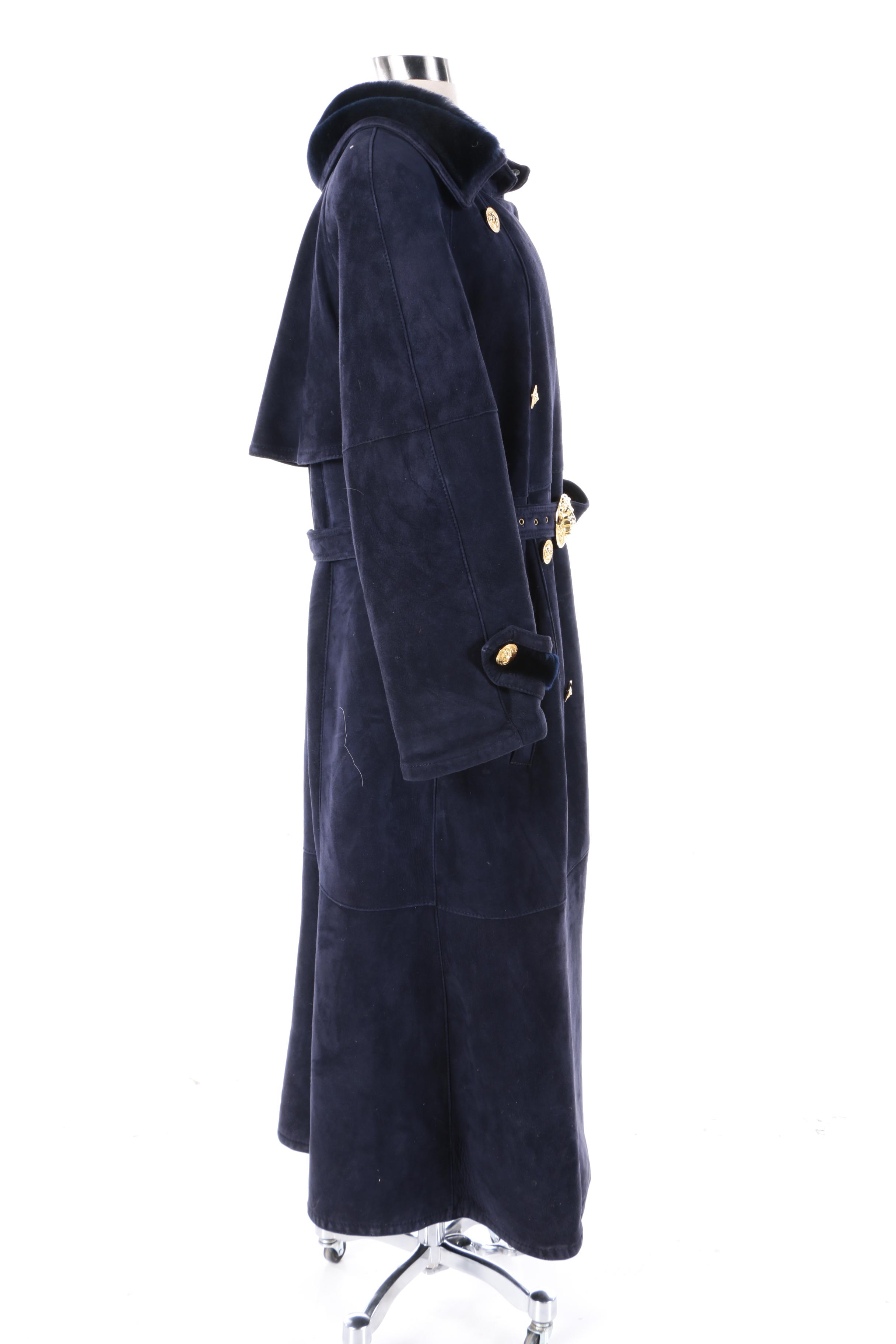 Women's Krikis for Fantazia Double-Breasted Navy Suede and Shearling Coat