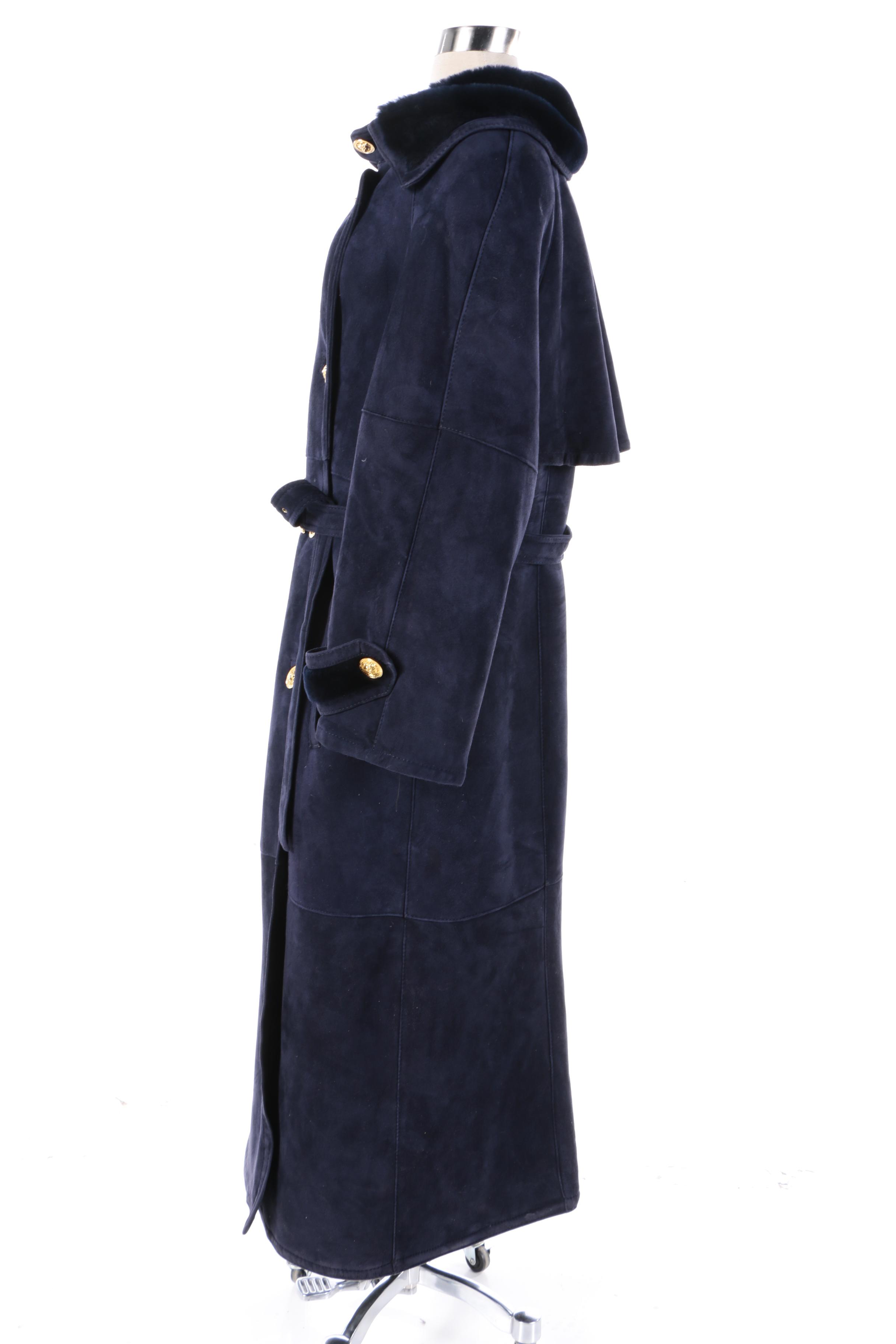 Women's Krikis for Fantazia Double-Breasted Navy Suede and Shearling Coat