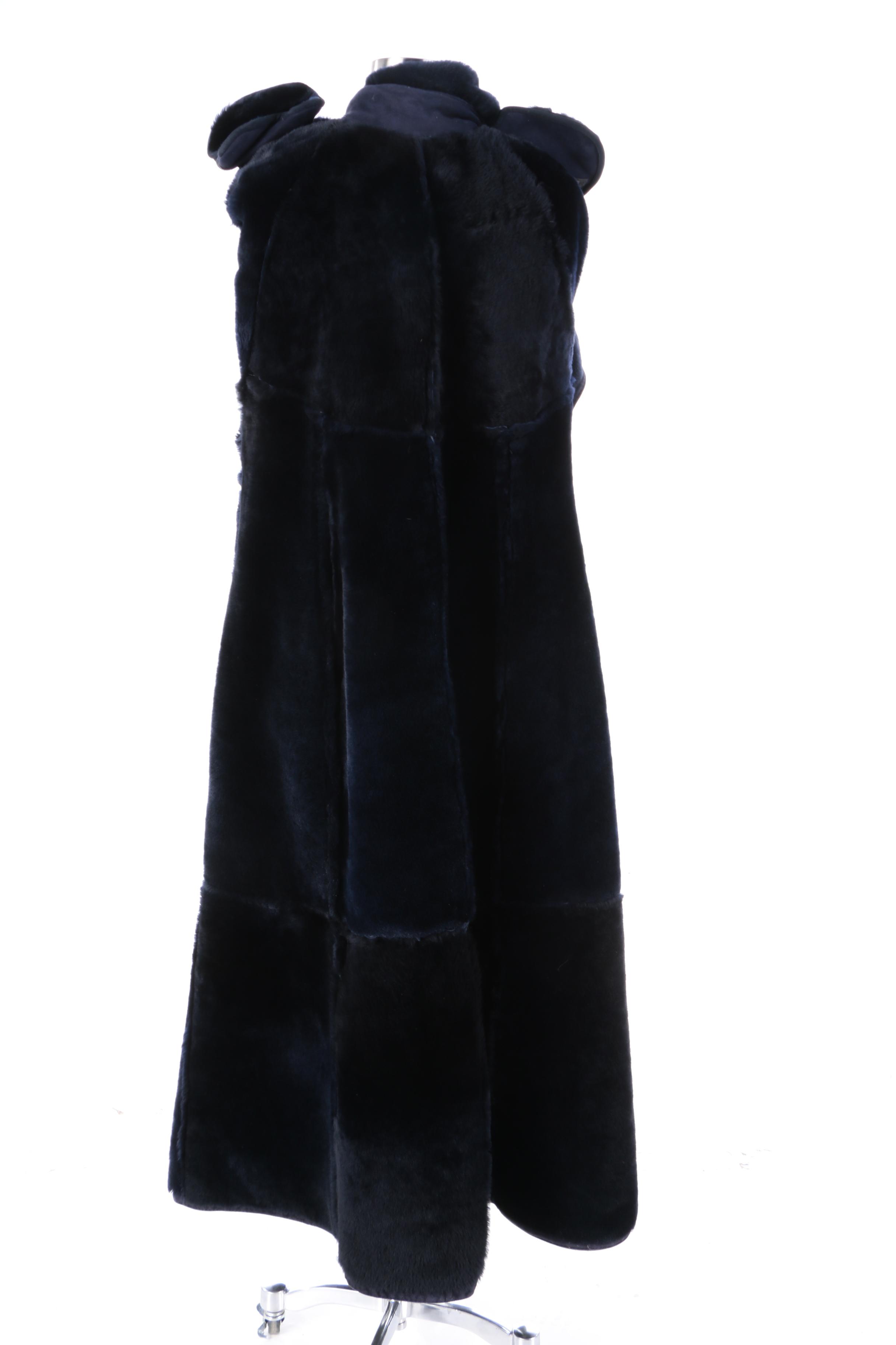 Women's Krikis for Fantazia Double-Breasted Navy Suede and Shearling Coat