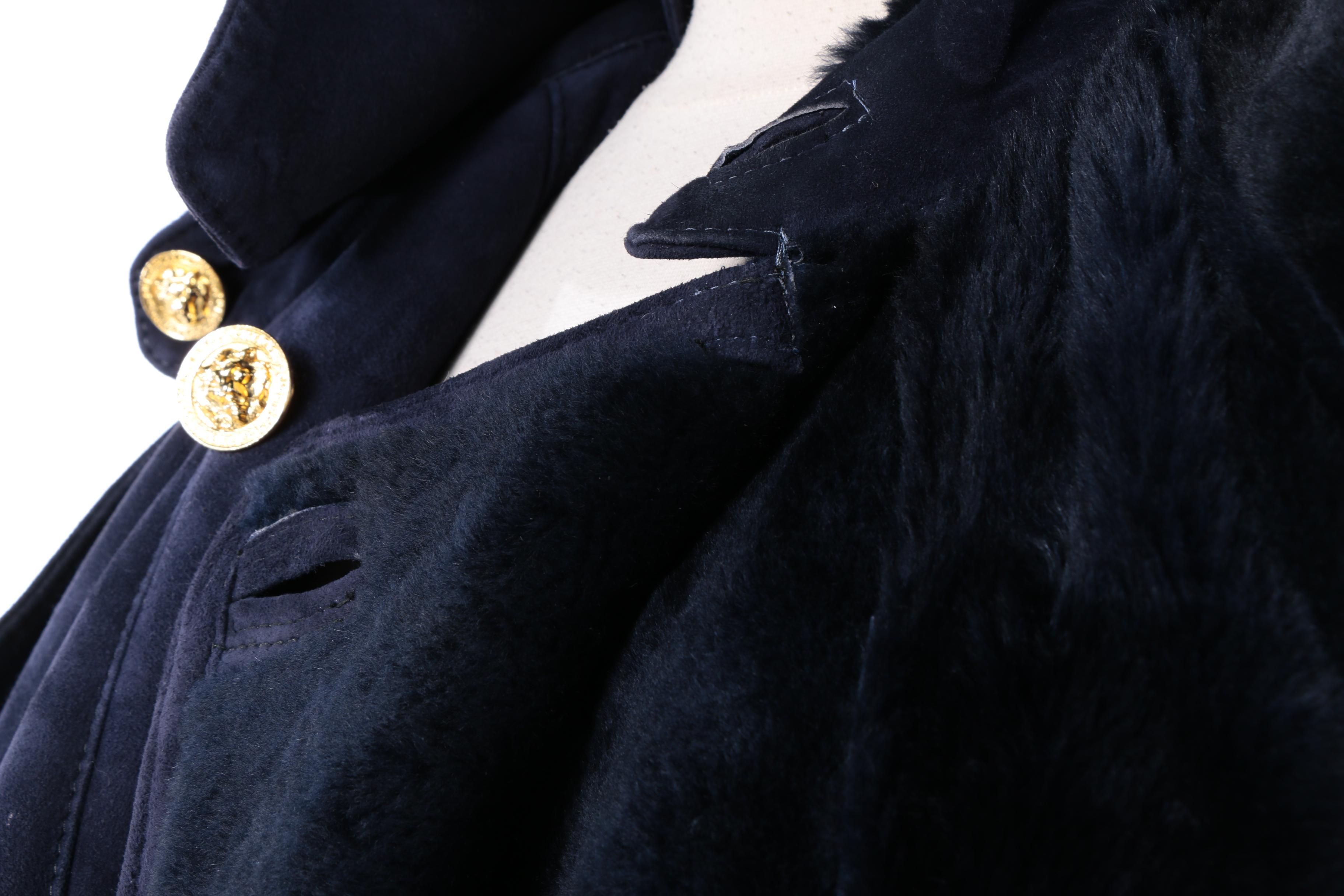 Women's Krikis for Fantazia Double-Breasted Navy Suede and Shearling Coat