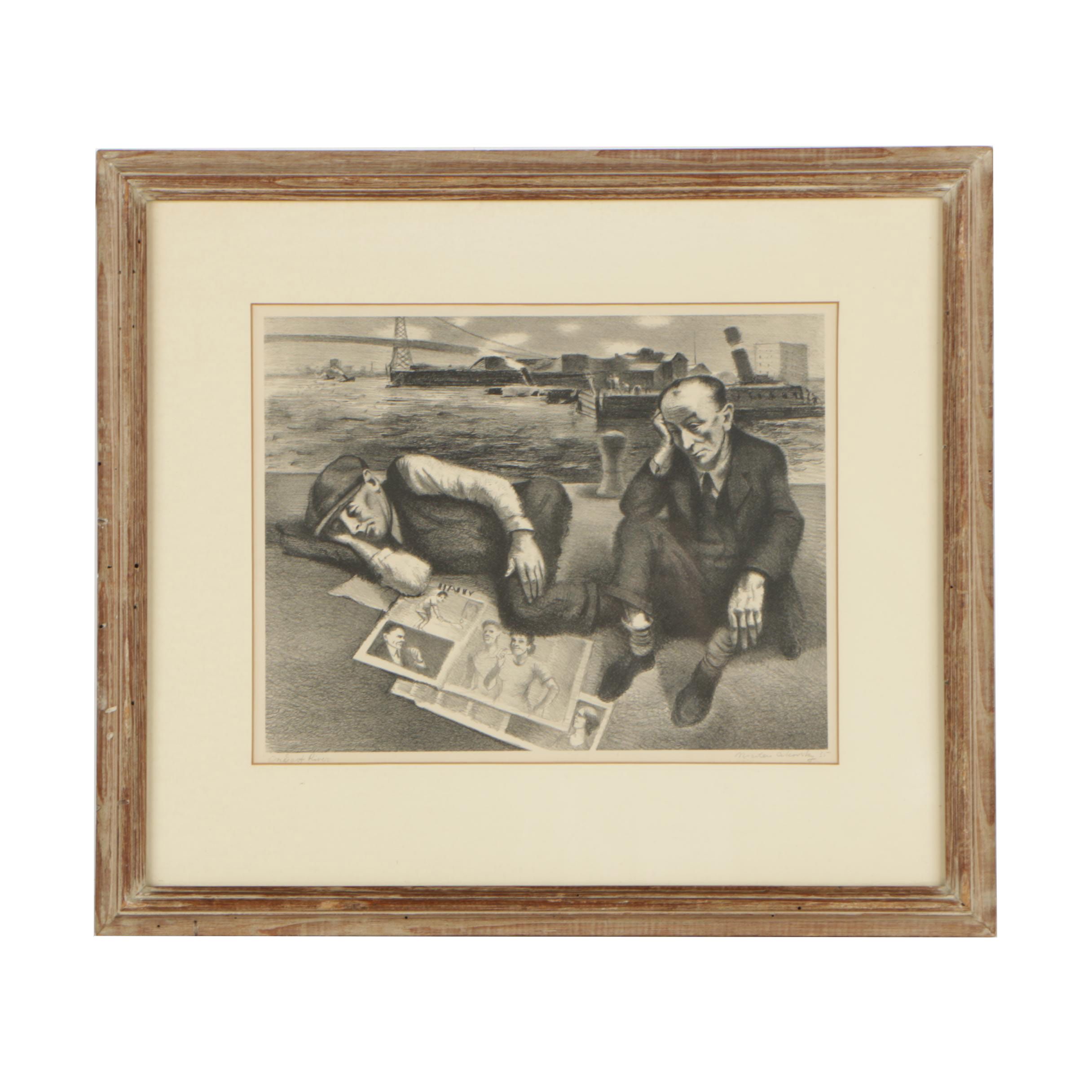 Nicolai Cikovsky 1935 Lithograph "On the East River"