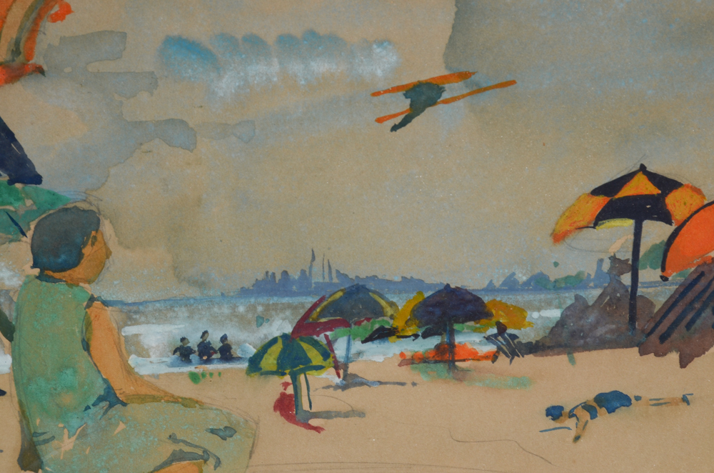 Annie G. Sykes Vintage Gouache Painting of a Beach Scene