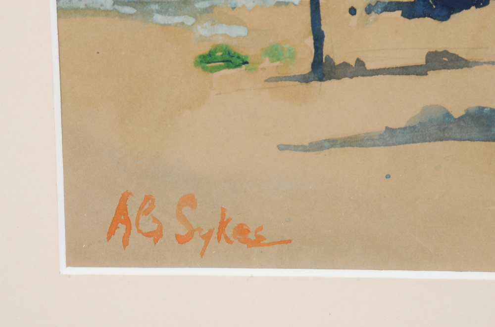 Annie G. Sykes Vintage Gouache Painting of a Beach Scene
