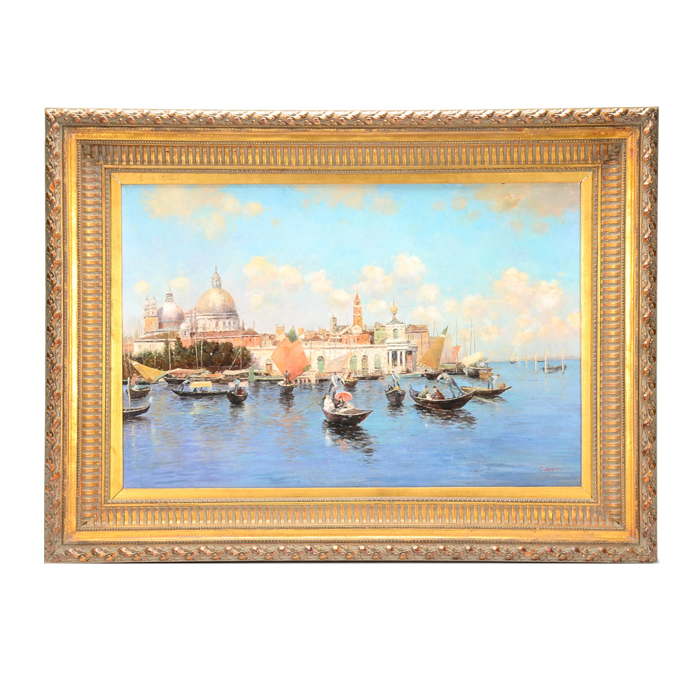 C. Lezama Large Impressionistic Oil Painting on Canvas
