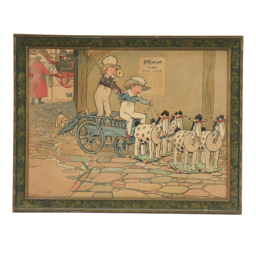 Cecil Aldin Lithographic Print "York Stage Coach"