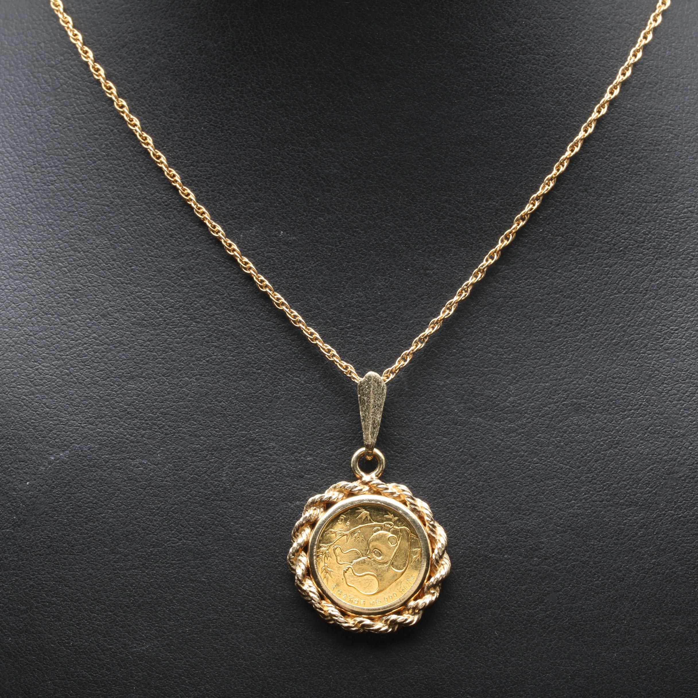 14K Pendant Necklace with 1985 Chinese Panda 10 Yuan Gold Coin