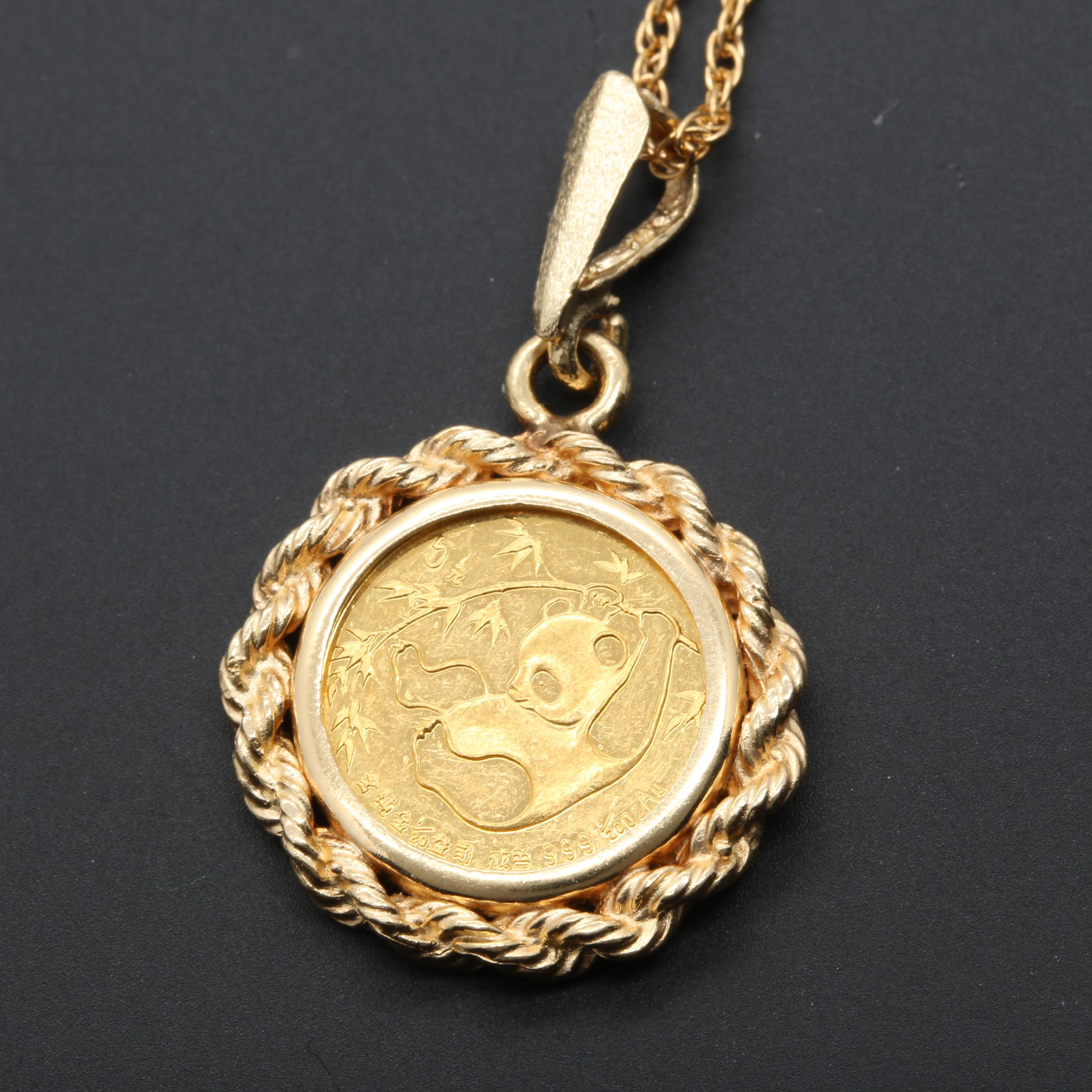 14K Pendant Necklace with 1985 Chinese Panda 10 Yuan Gold Coin