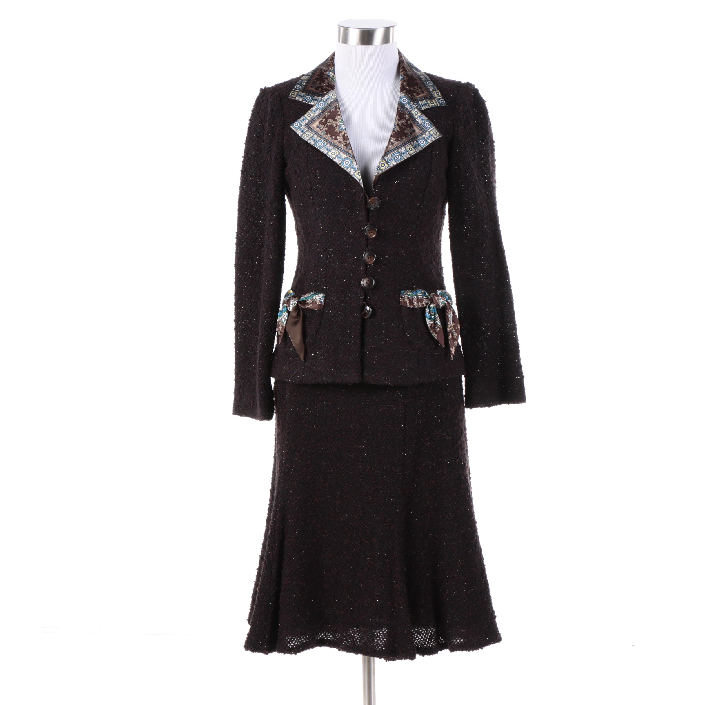 Nanette Lepore Brown Wool Blend Skirt Suit