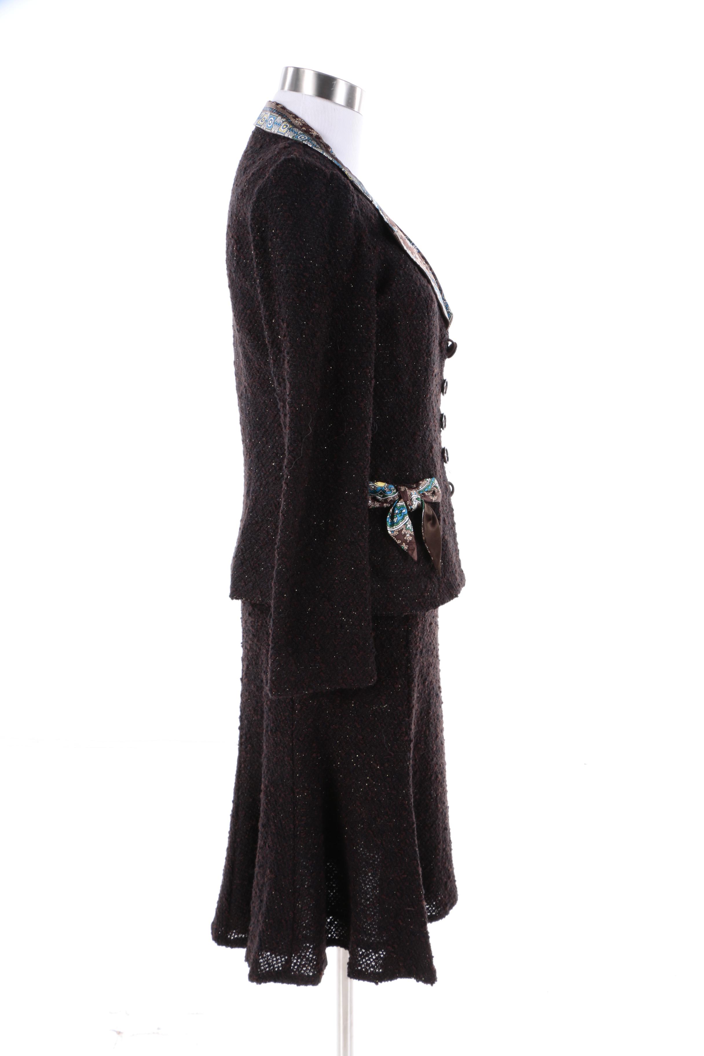 Nanette Lepore Brown Wool Blend Skirt Suit