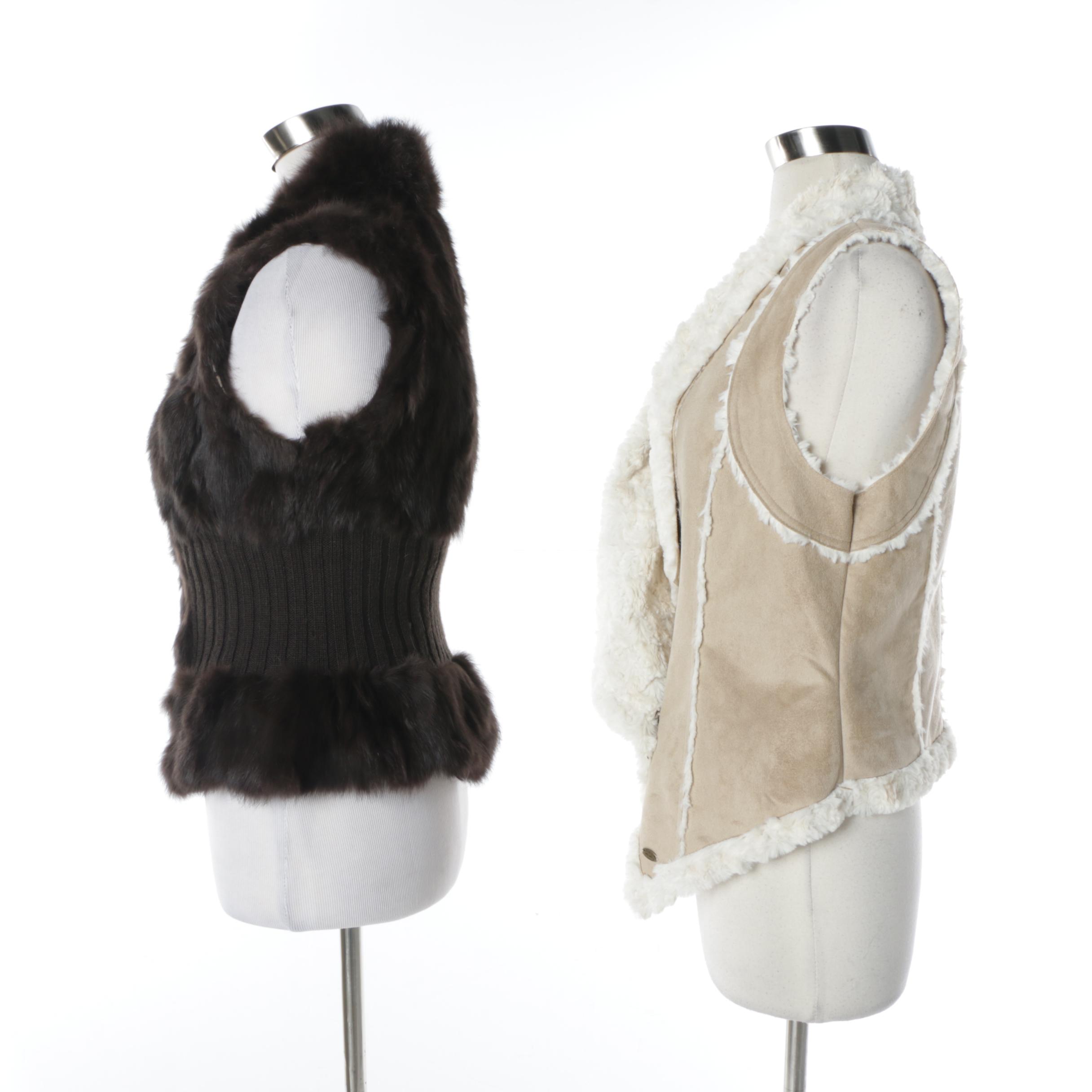 Women's Patrizia Luca Rabbit Fur Vest and Guess Faux Fur Vest