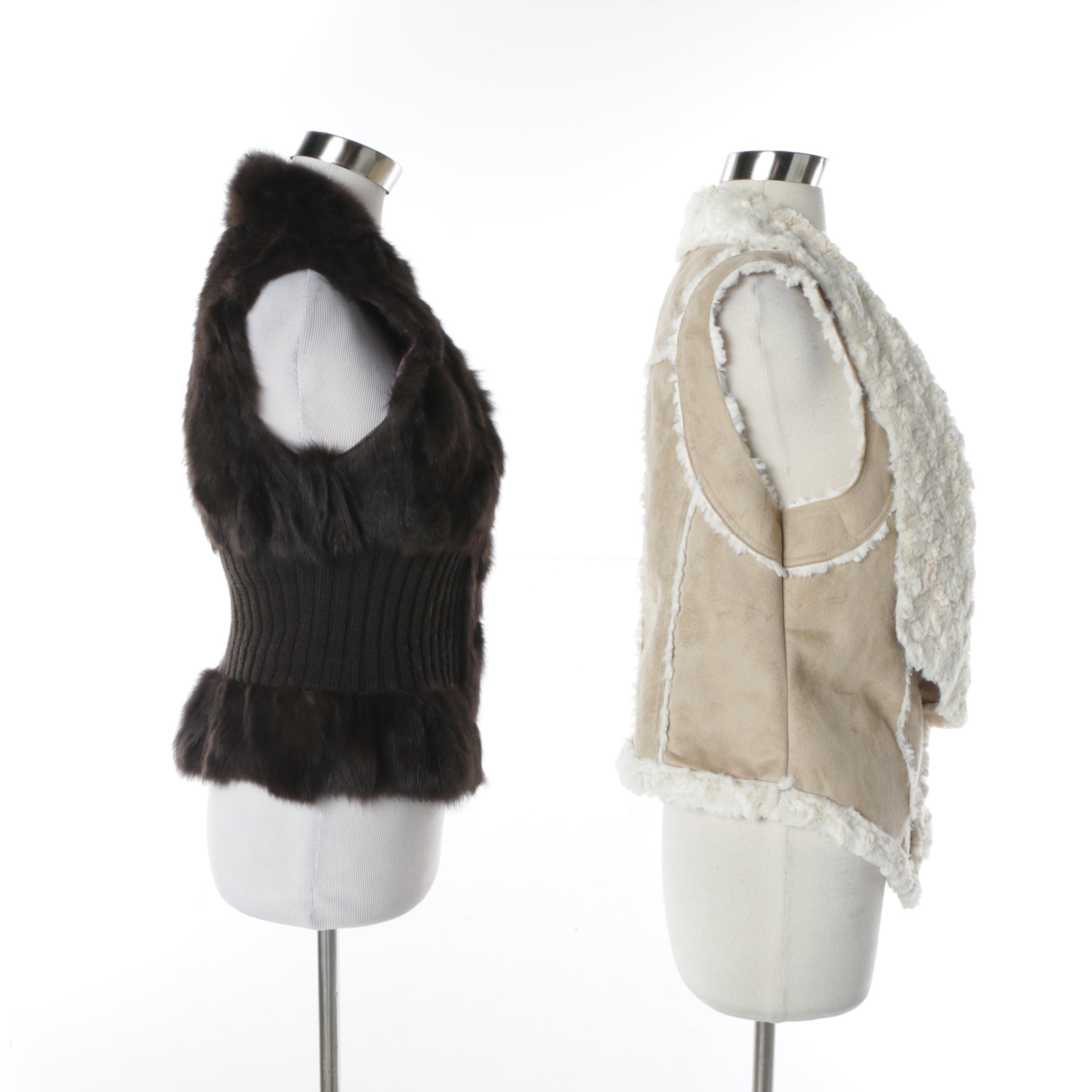 Women's Patrizia Luca Rabbit Fur Vest and Guess Faux Fur Vest
