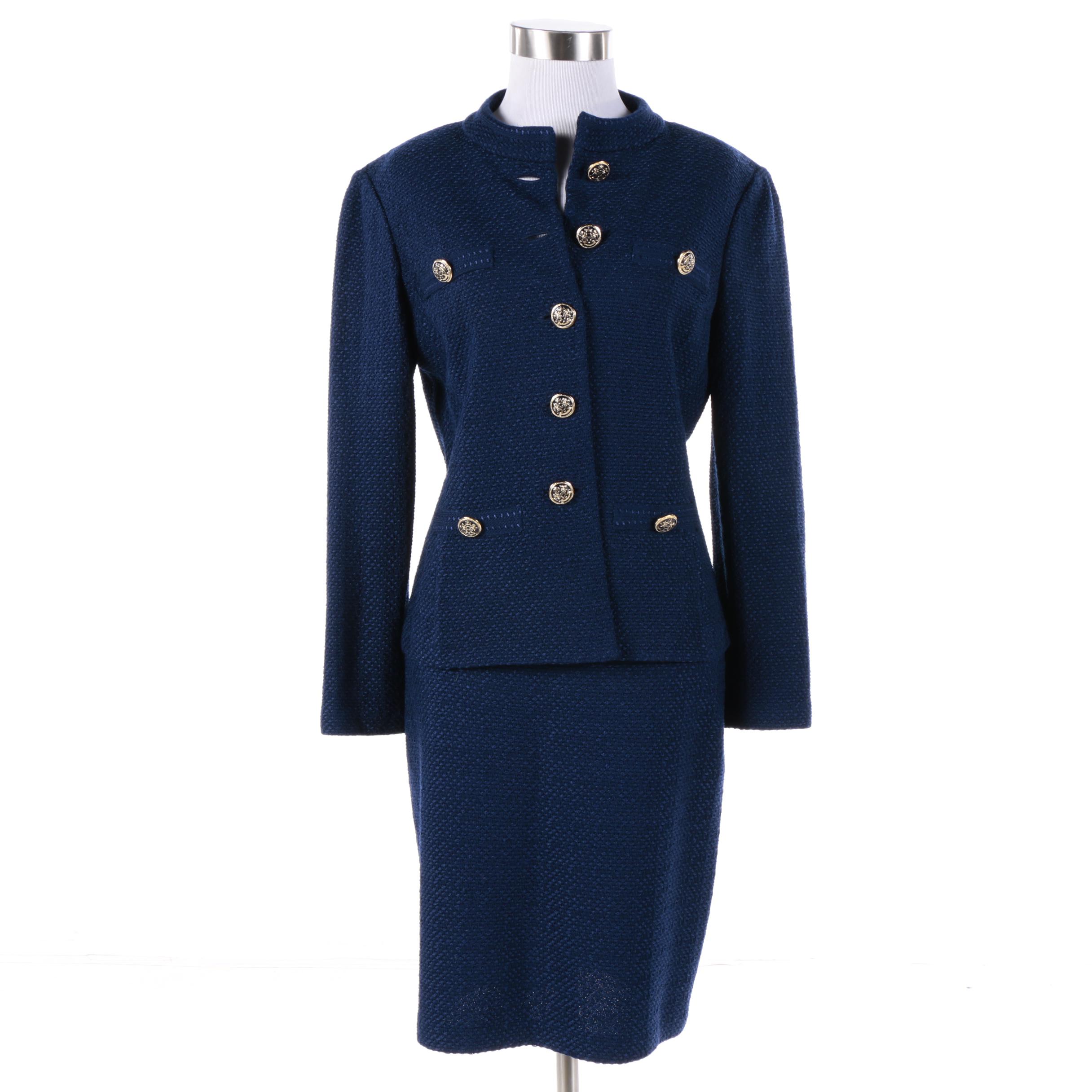 Women's St. John Blue Knit Skirt Suit