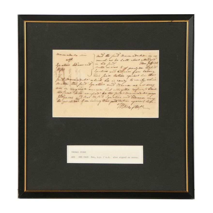 Autograph Document Signed by Maryland Patriot Thomas Stone