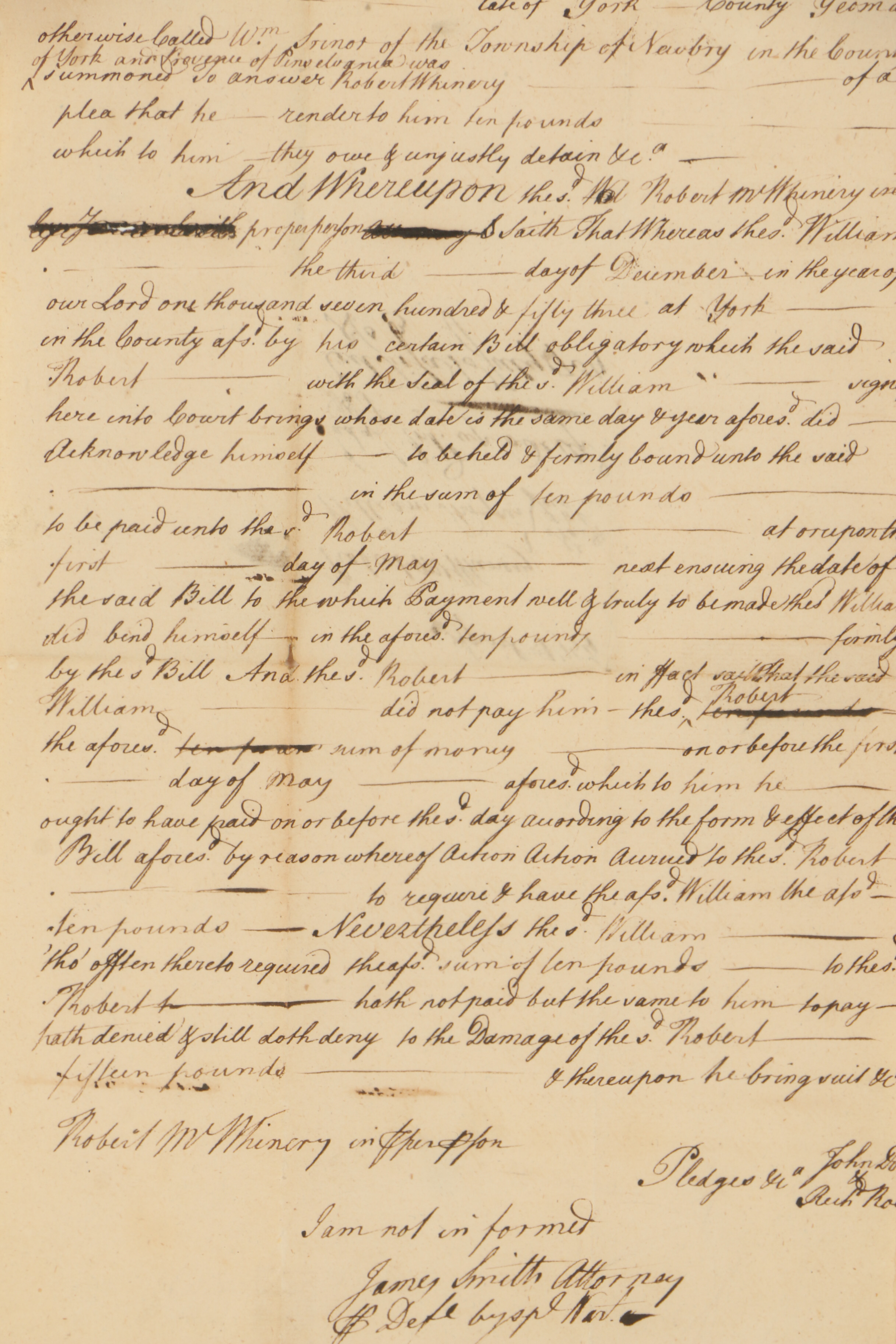 James Smith Document Signed 1754