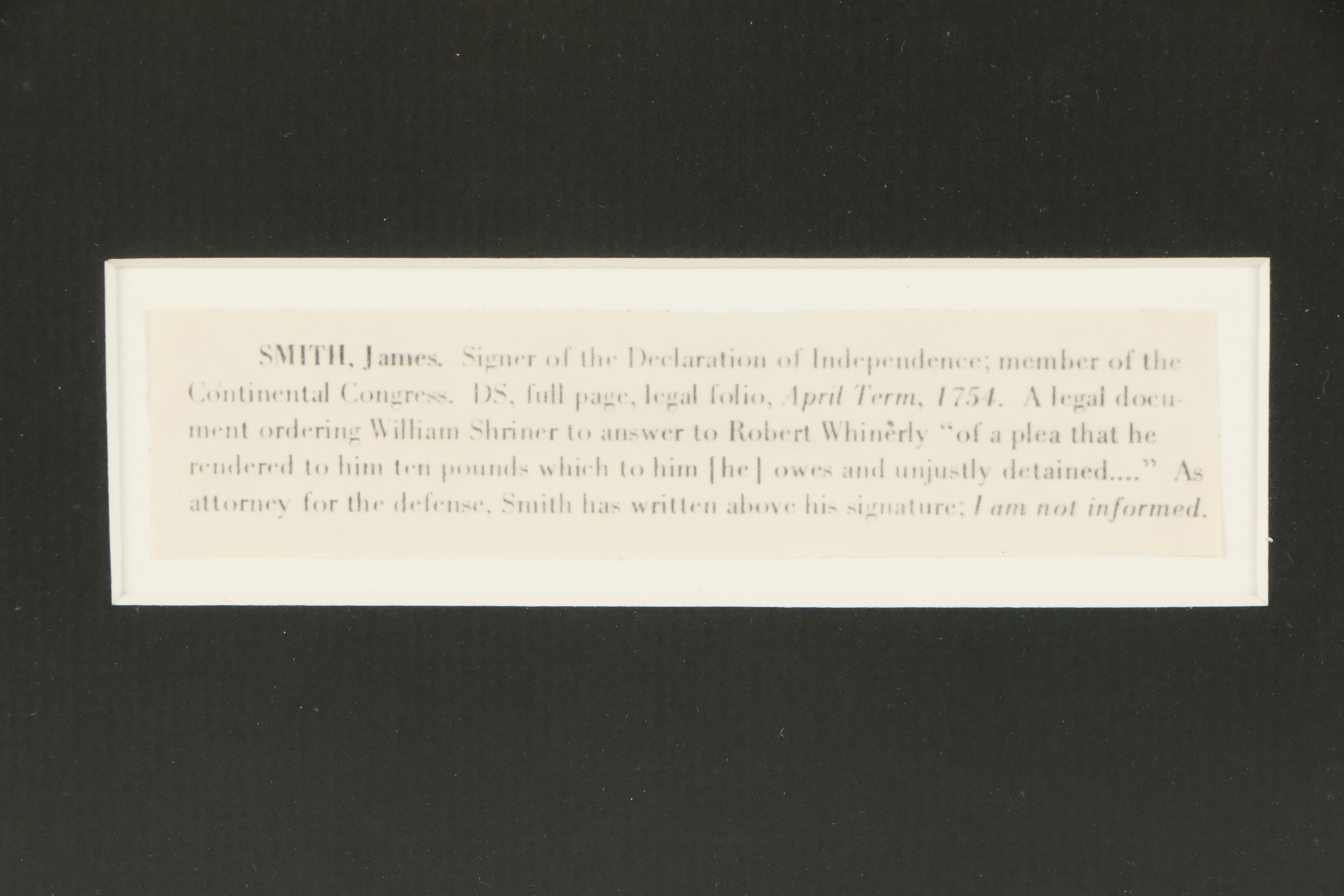 James Smith Document Signed 1754