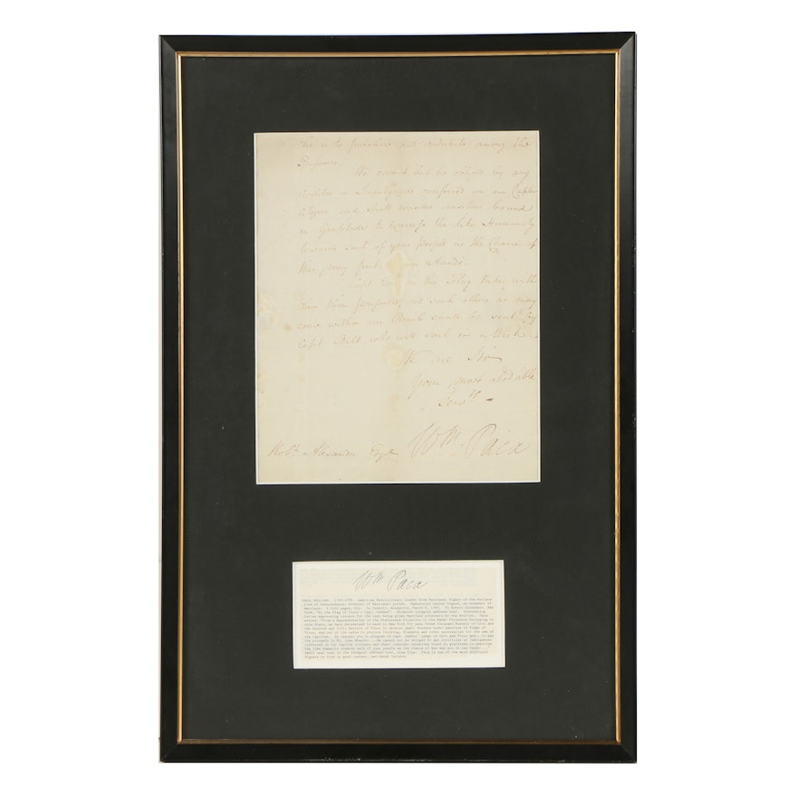 William Paca Manuscript Letter Signed March 4, 1783