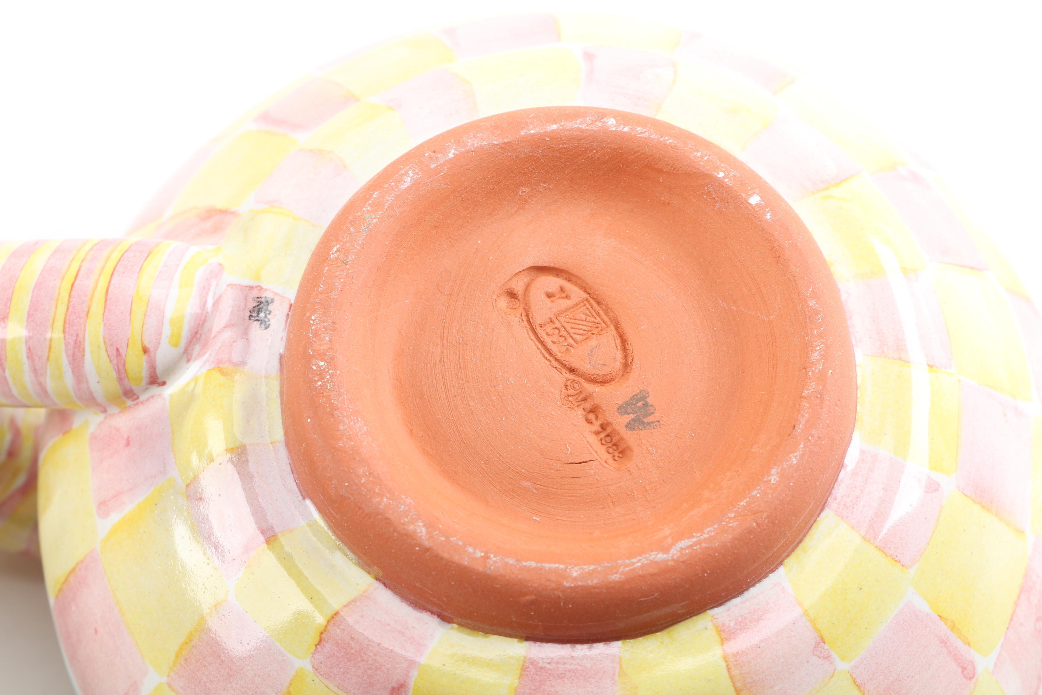 MacKenzie-Childs Ceramic Teapot, Creamer, and Open Sugar Bowl