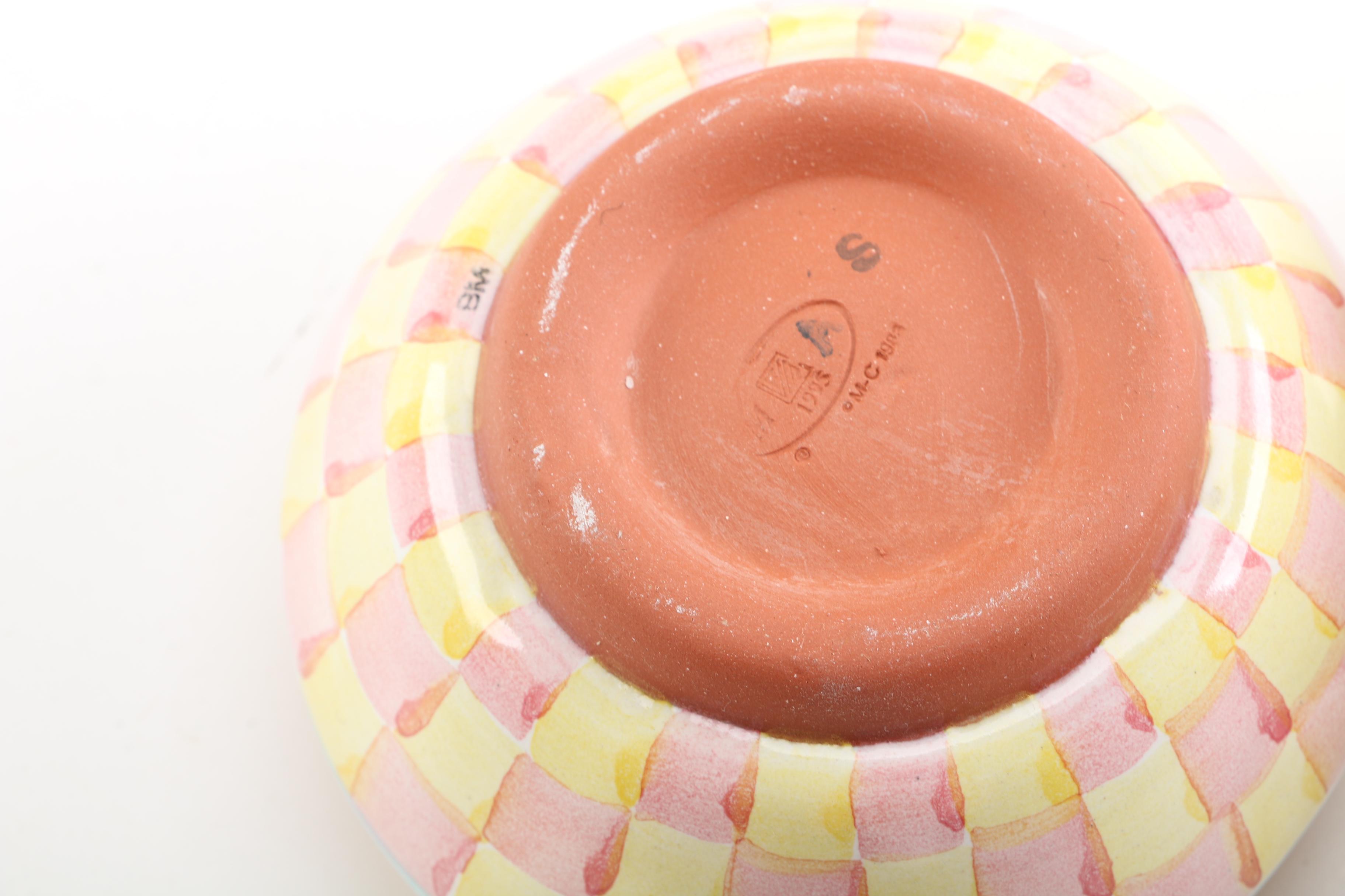 MacKenzie-Childs Ceramic Teapot, Creamer, and Open Sugar Bowl