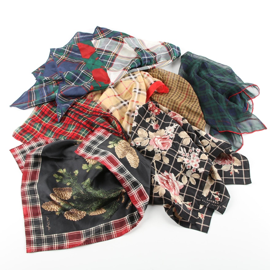 Plaid and Floral Scarves Including Lauren by Ralph Lauren and Ann Taylor