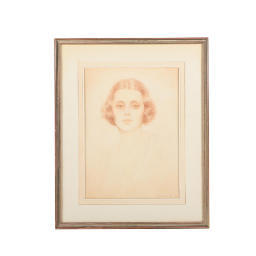 Charles Arthur Rose 1935 Conté Crayon Drawing "Sweety Pie"