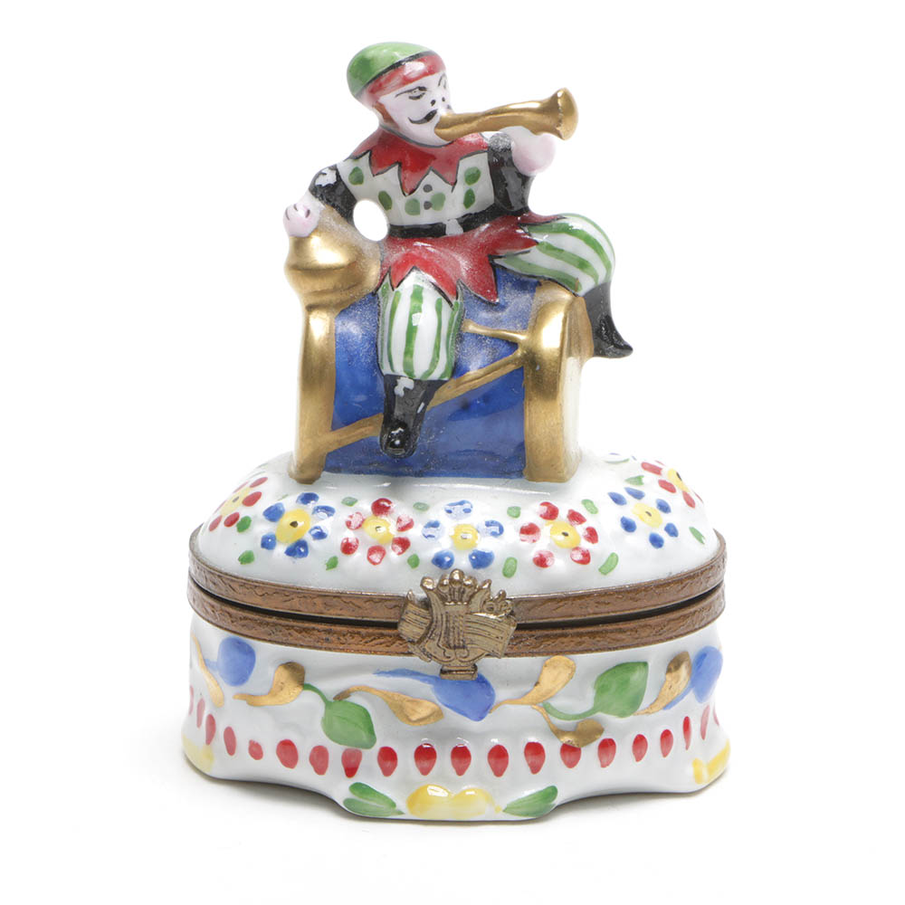 Limoges Hand-Painted Porcelain Colorful Jester Trinket Box