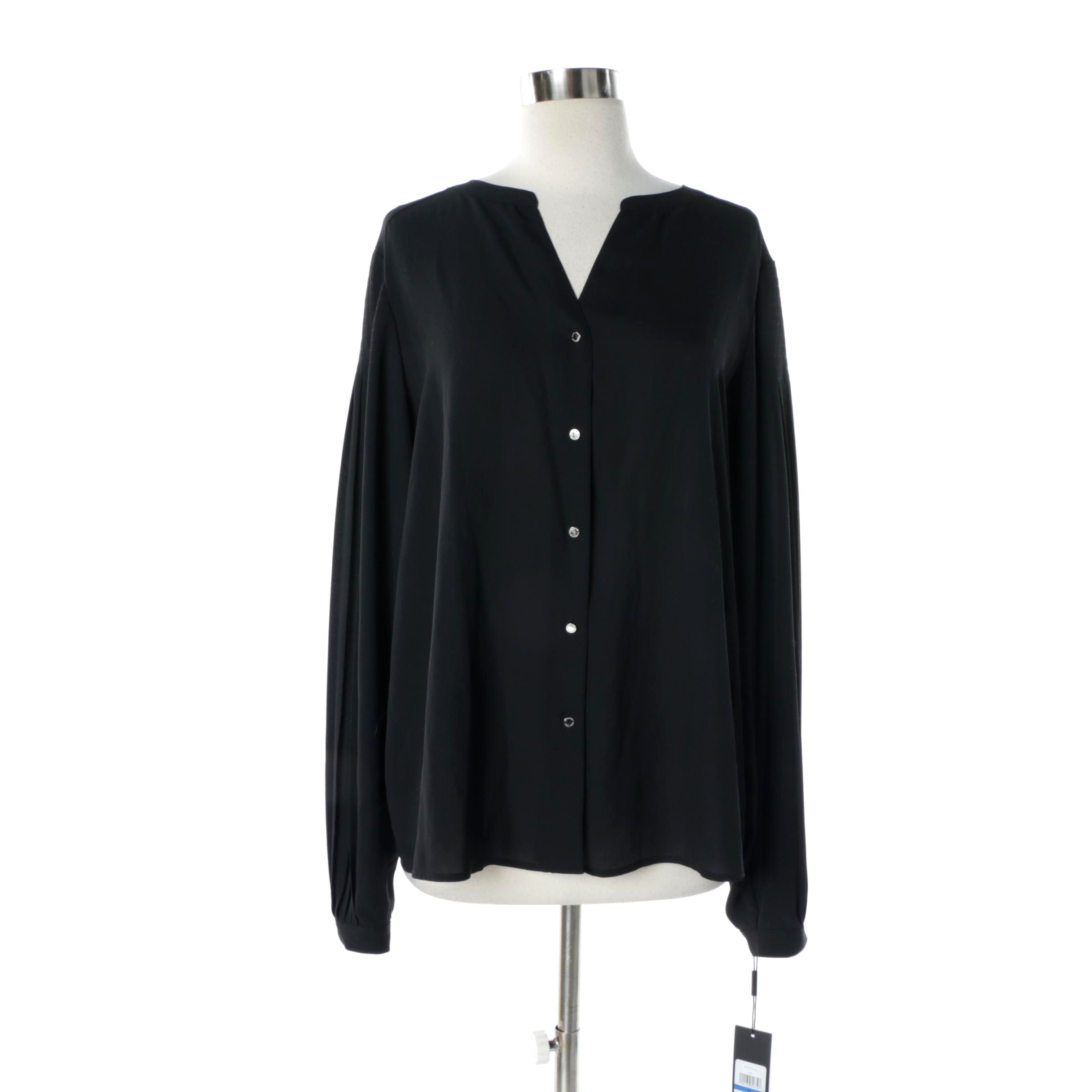 Karl Lagerfeld of Paris Black Sheer V-Cut Pleated Blouse